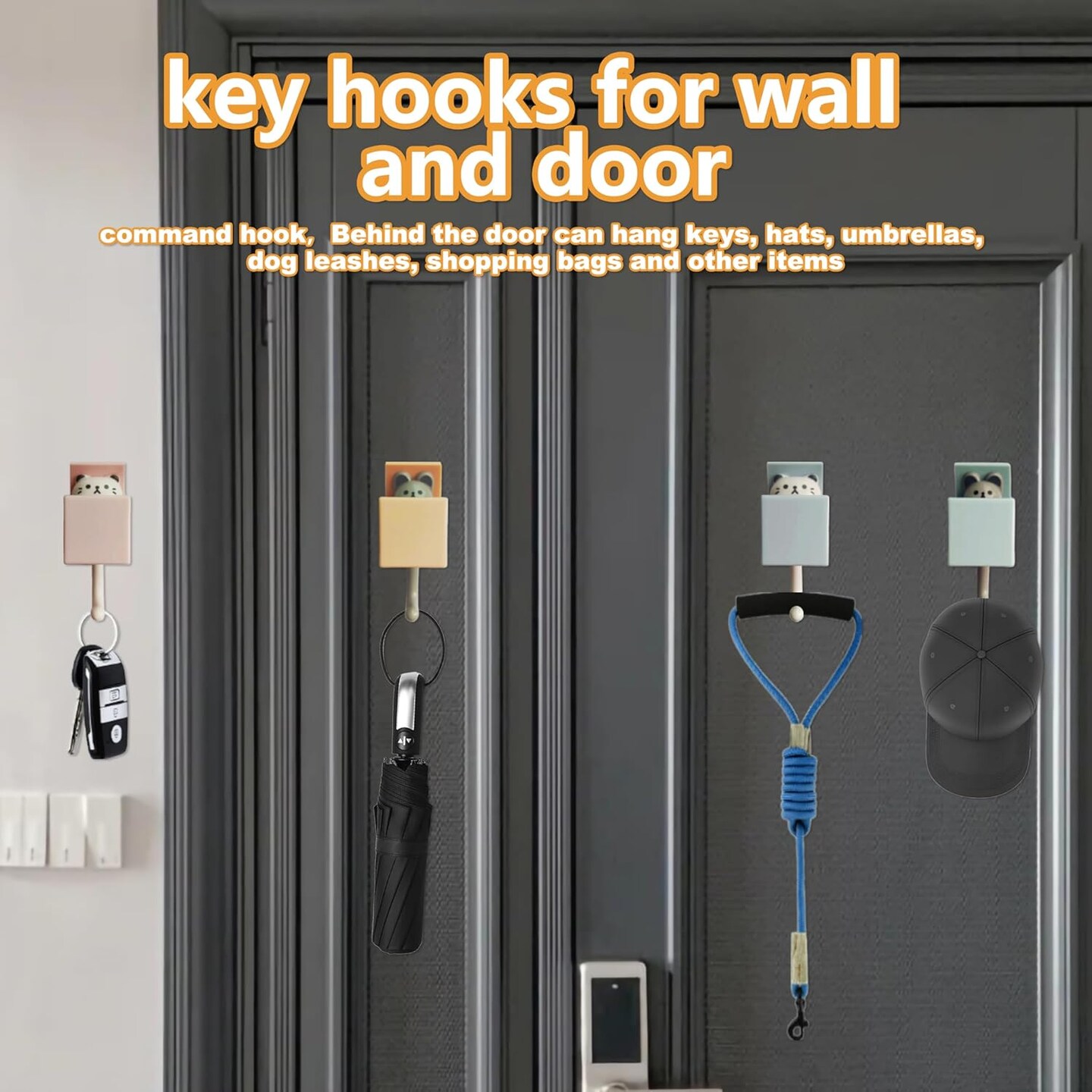 4 Pcs Cute Adhesive Wall Hooks for Coats,Towel,Robes,Bag,Key,Heavy Duty Command Hooks Can Bear 2.4 Kg,Creative Pet Decorative Wall Hook for Living Room,Bathroom,Bedroom