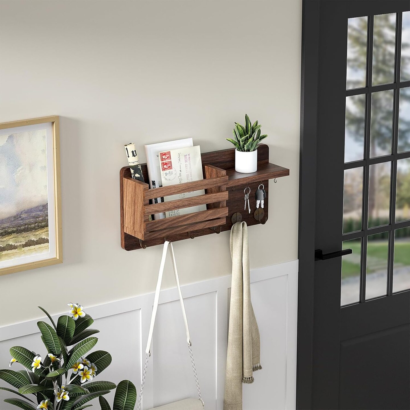 Key Holder for Wall, Key Hanger Wall Mount Hallway Farmhouse Decor, Mail Holder with 10 Key Hooks