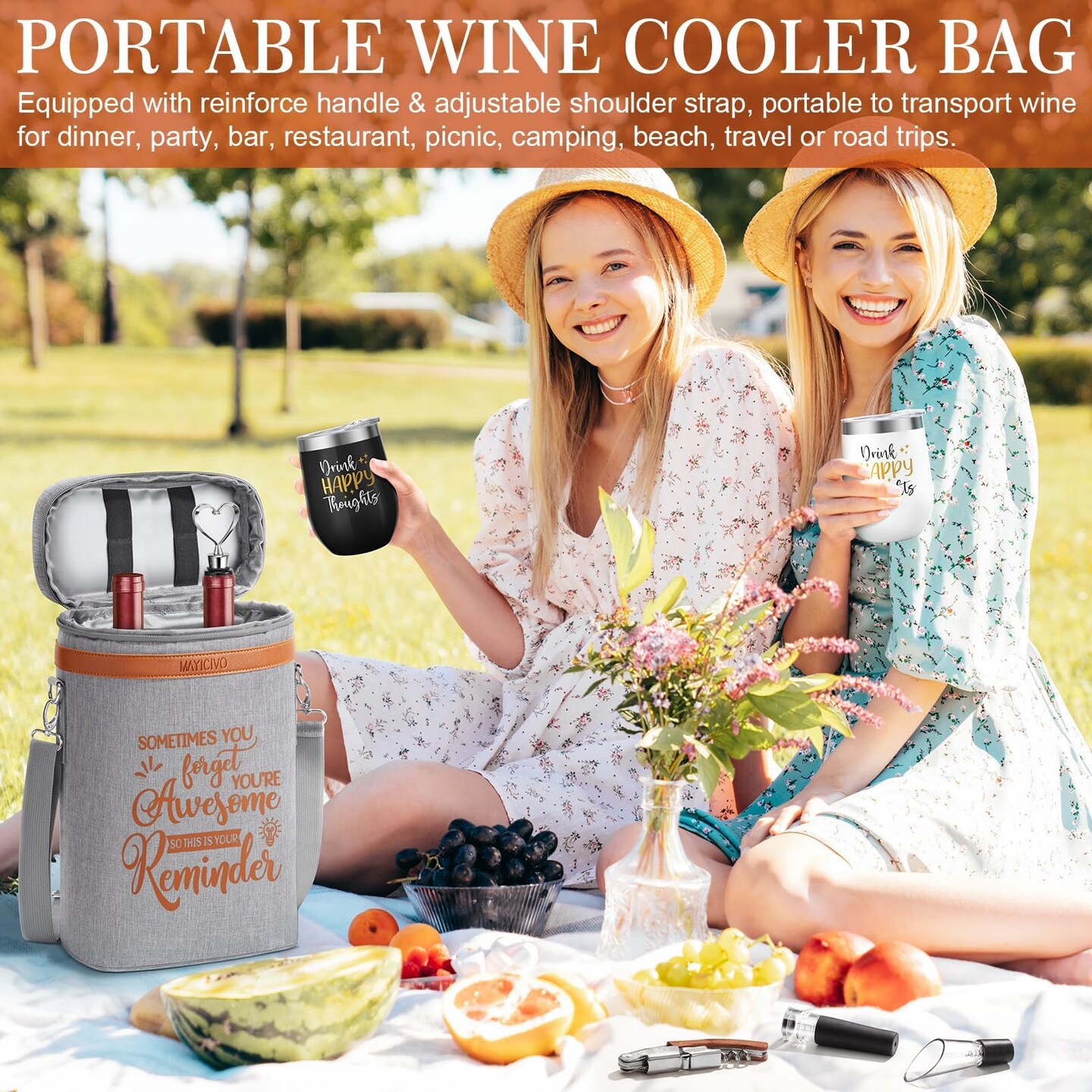 Wine Lovers Gifts for Women Wine Gift Baskets, Mothers Day Birthday Gifts for Women Mom Her Sister Friend Dad Coworker Girlfriend Housewarming Gift Set, Wines Cooler Bag Tote Carrier Wines Tumblers