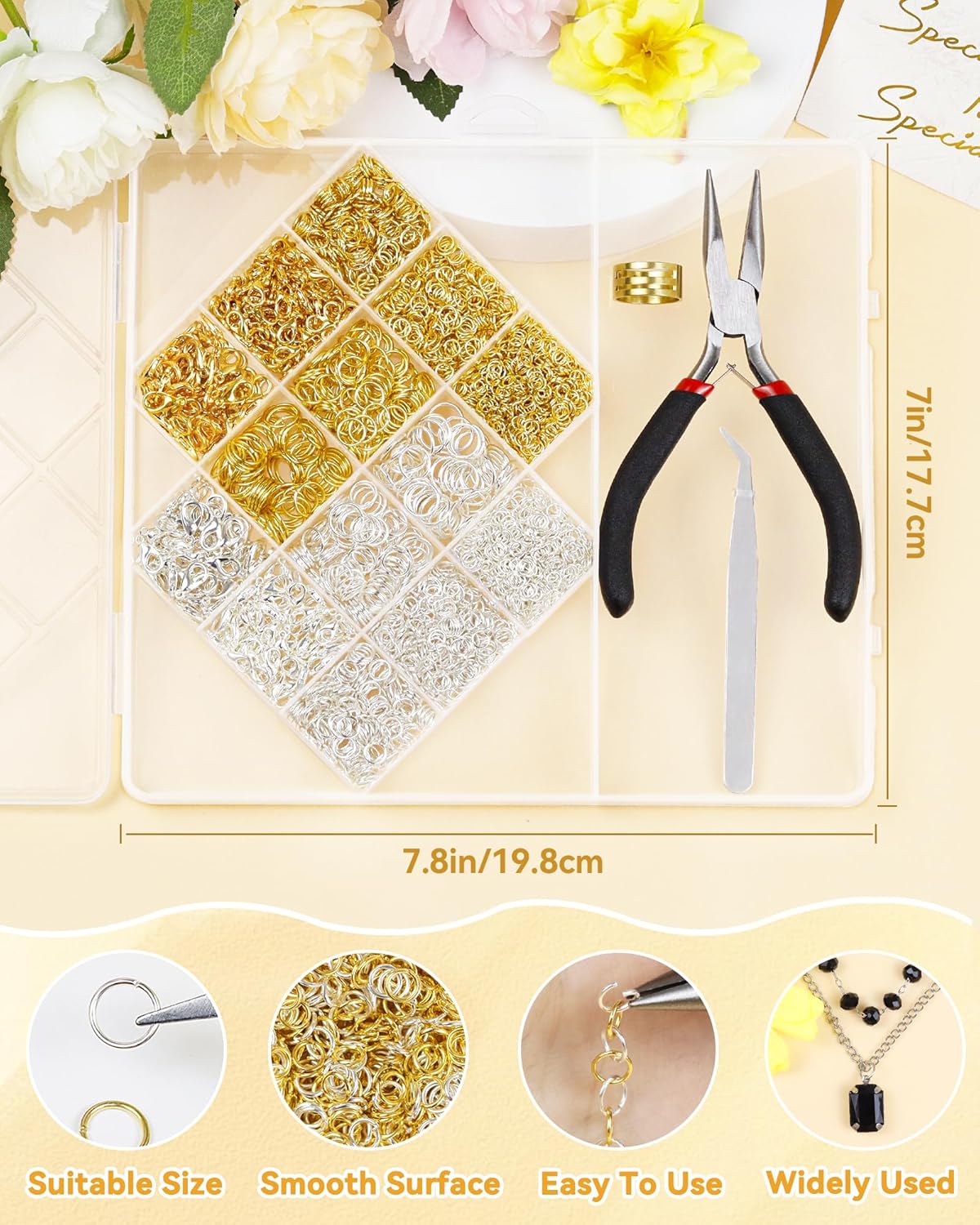 2400PCS Jewelry Jump Rings Kit – Gold & Silver Jump Rings, Lobster Clasps, Pliers, Tweezers & Opener for DIY Necklace, Bracelet, Earring Making & Jewelry Repair