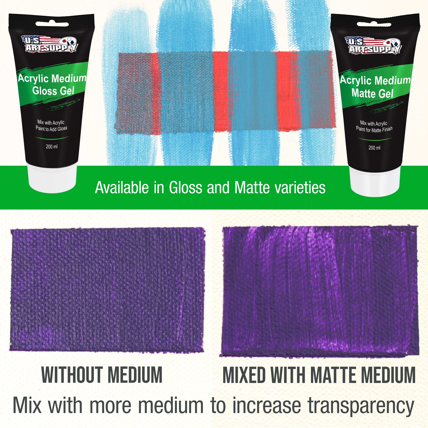 Clear Acrylic Medium Matte Gel, 200ml - (6.7 Ounce) Tube - Increase Viscosity & Transparency in Acrylic Paints