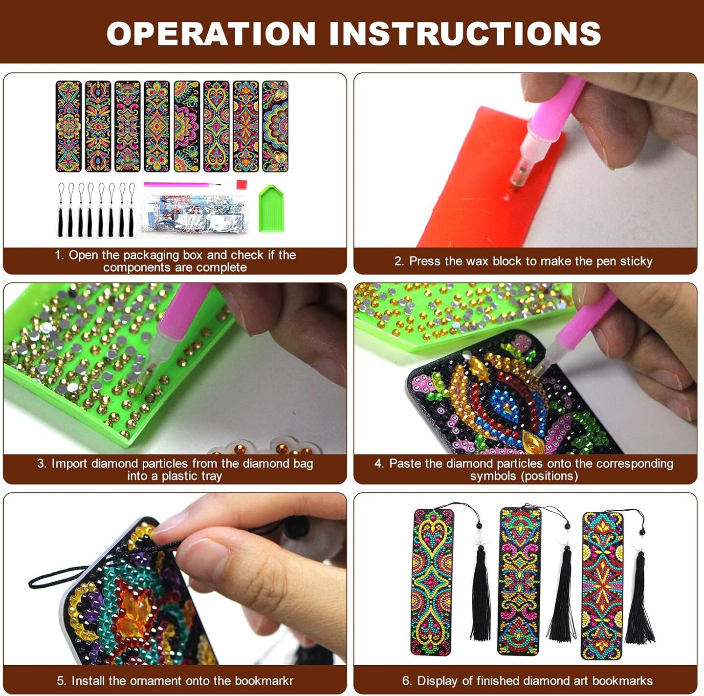 8 Pcs Mandala Diamond Painting Bookmarks Kit – DIY 5D Gem Art Book Marks with Tassels for Adults, Creative Craft for Book Lovers