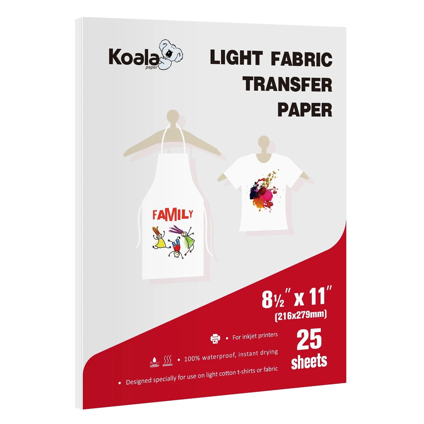 Koala Printable Inkjet Heat Transfer Paper Iron-on for Light T-shirt 25 Sheets