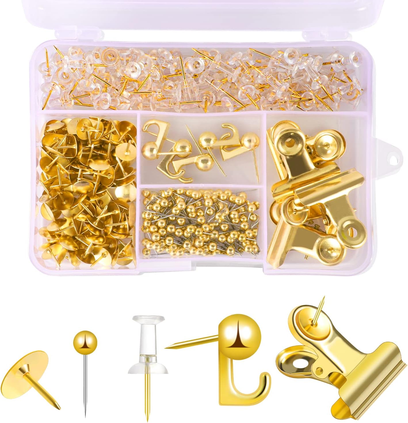 310 Pcs Gold Push Pins Set Thumb Tacks Decorative (Gold) 6.69 x 5.12 x 1.34 inches