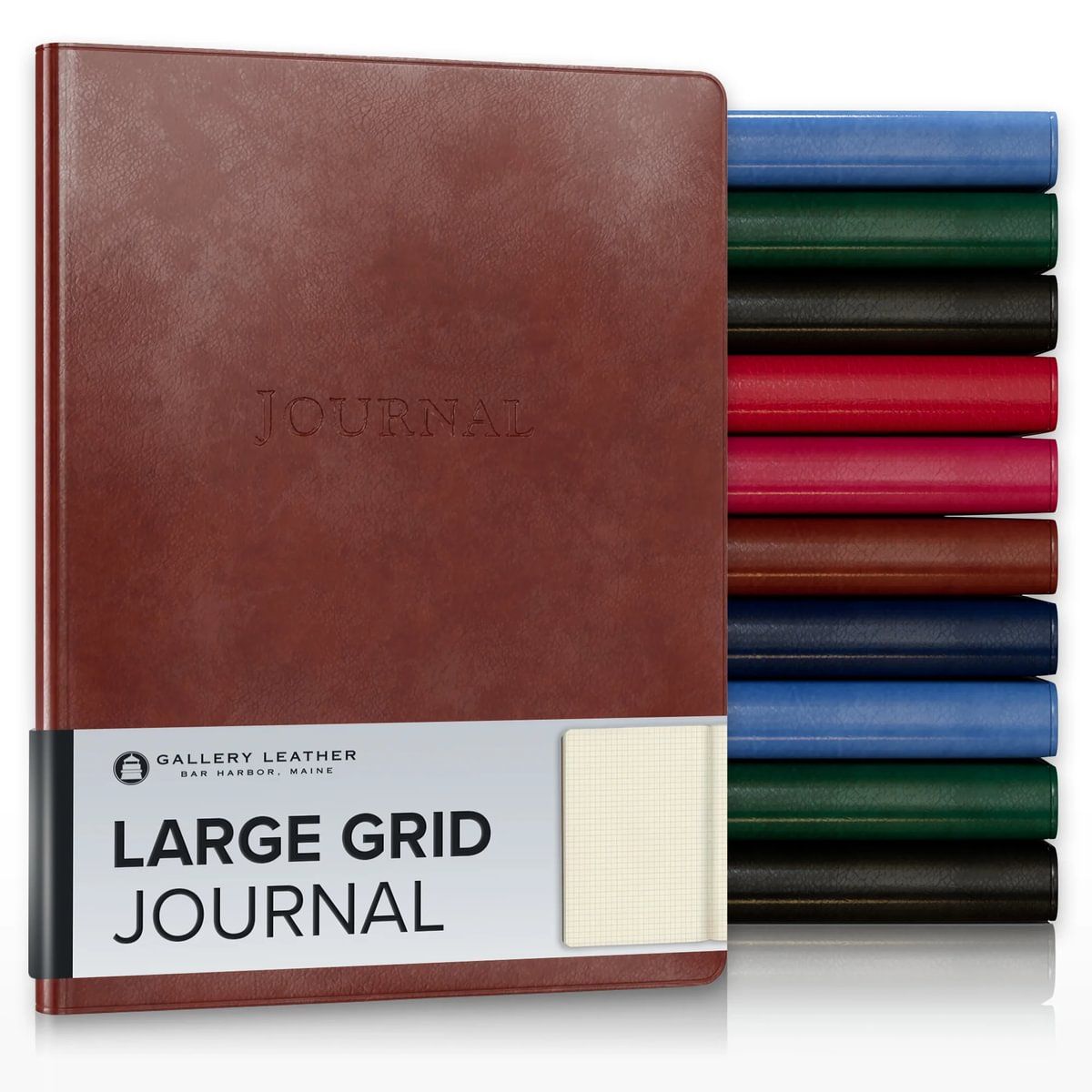 Gallery Leather Grid Journal - Crafted in Maine, USA - Elegant Leather Notebook with 192 Grid Pages , 9.75x7.5 ", Large Grid