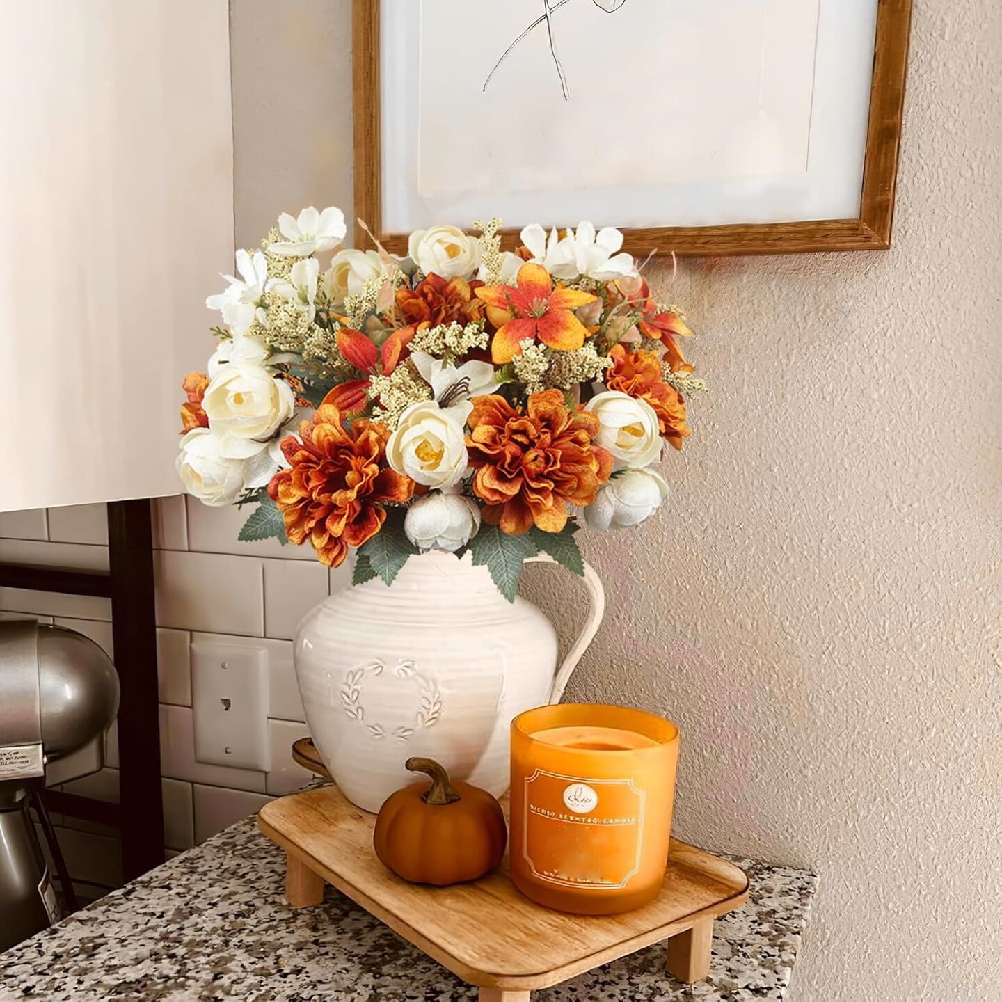 2 Pcs Artificial Fall Flowers Bouquets 2 Colors
