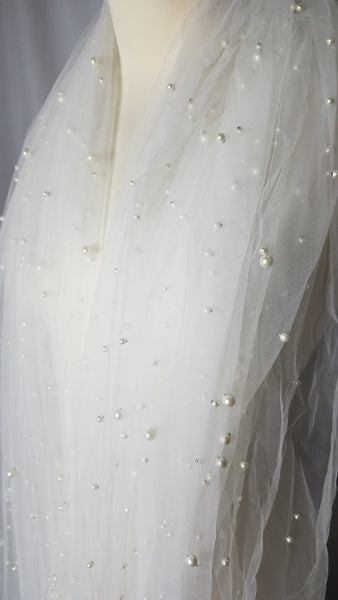 1 Yard White Pearl Mesh Lace Fabric Bridal Wedding Dress Sequin Beaded French Tulle 150 cm