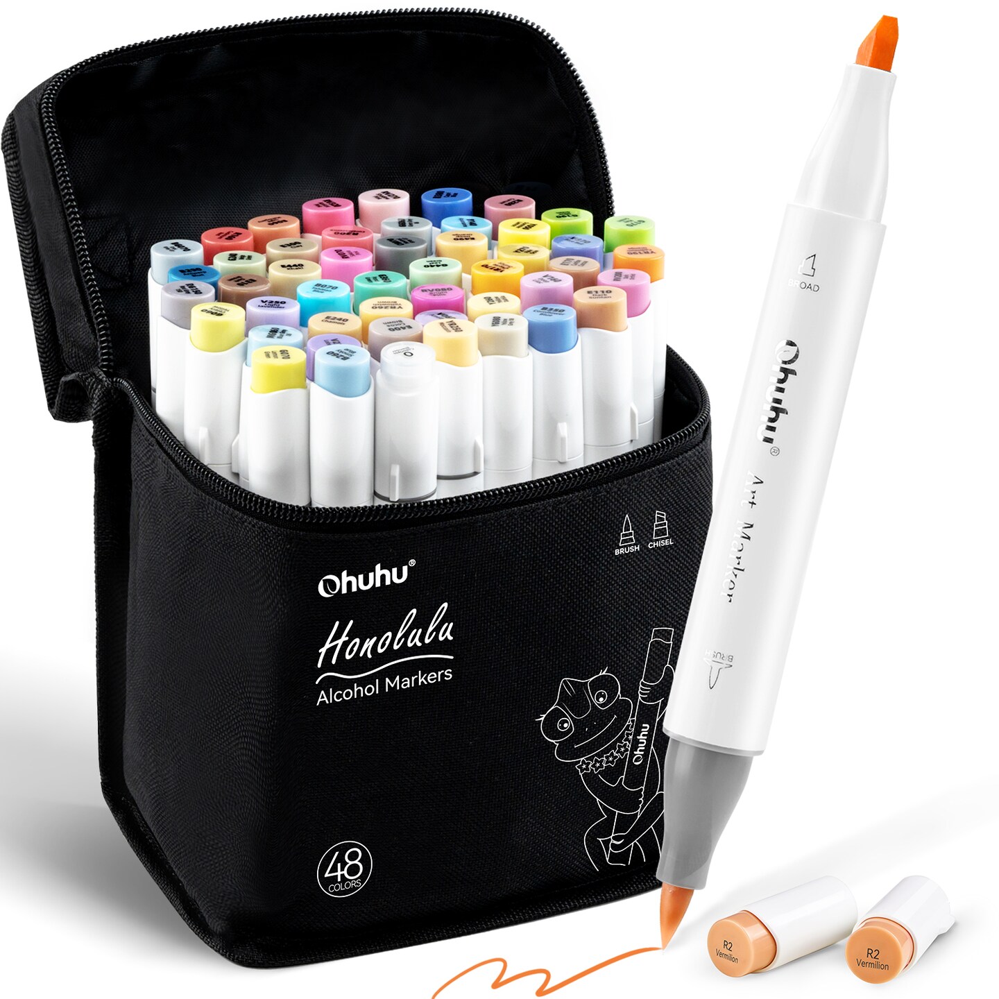 Ohuhu 48 Mid-Tone Alcohol Markers - Dual Tip Art Markers - Honolulu/ Honolulu B