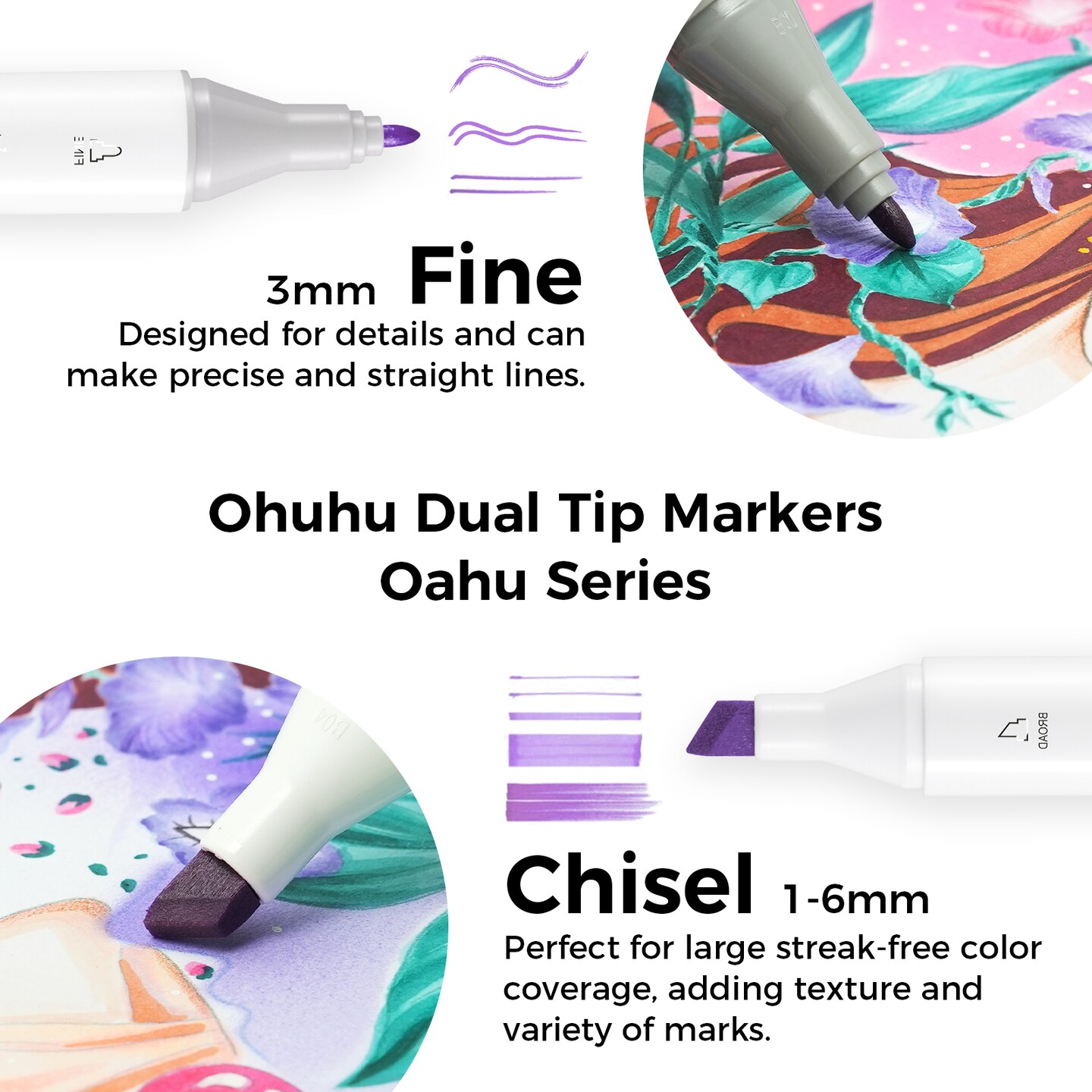 Ohuhu Oahu 200 Colors Alcohol-Based Markers - Dual Tip Chisel &#x26; Fine