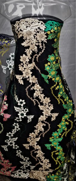 1 Yard Multicolor Bridal Floral Mesh Lace Fabric for Dresses, Decor, Gowns 50/54 Inch Width