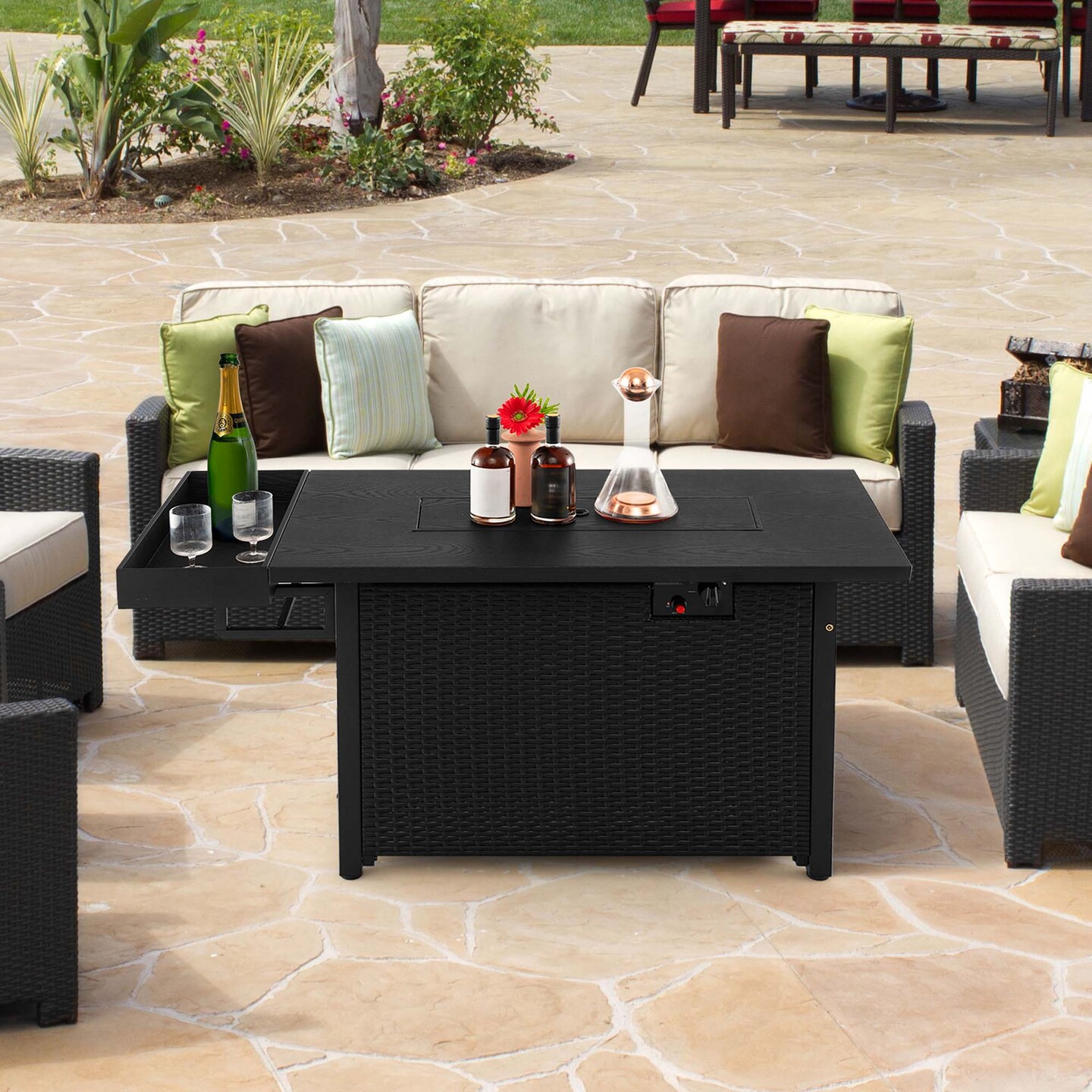 Costway 52'' Outdoor Gas Fire Pit Table Patio Propane Firepit with Cover 50,000 BTU Brown/Black