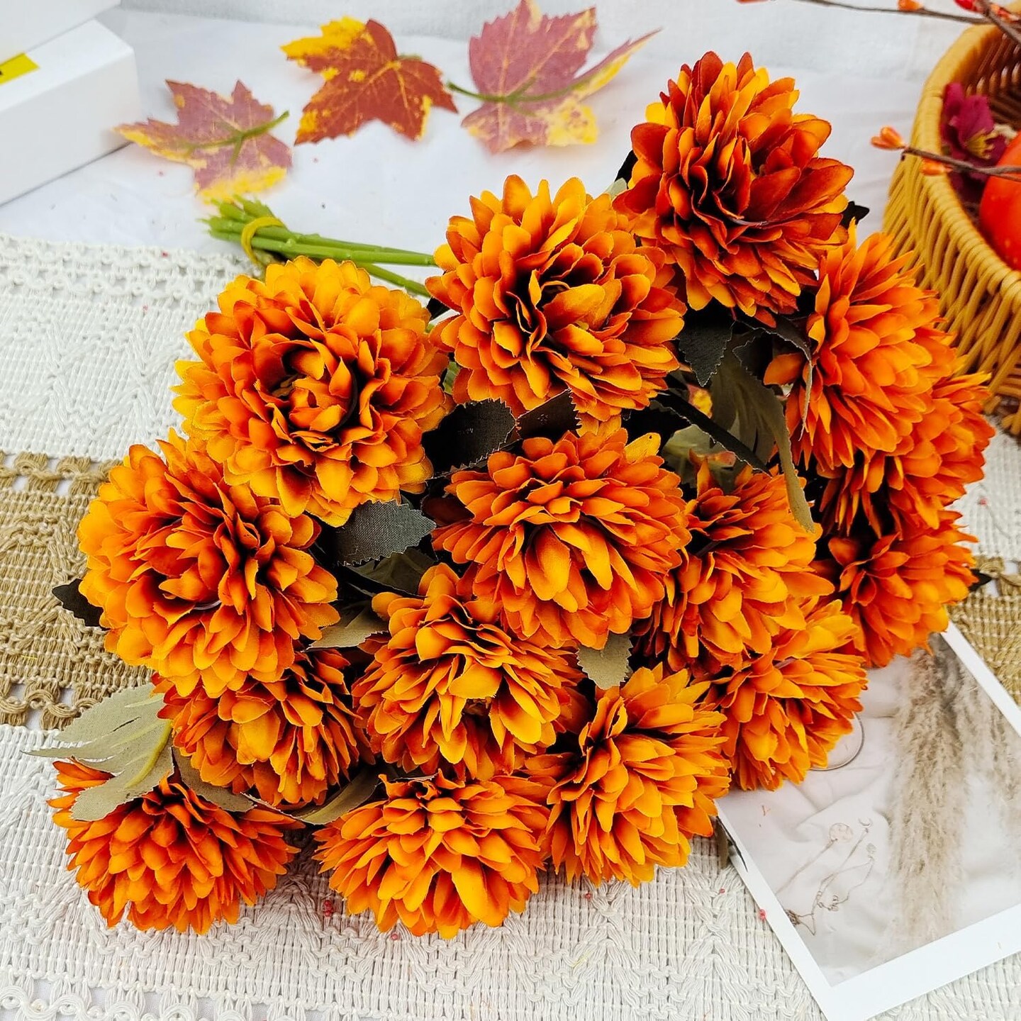 15 Pcs Mums Artificial Flowers Fake Mums Silk