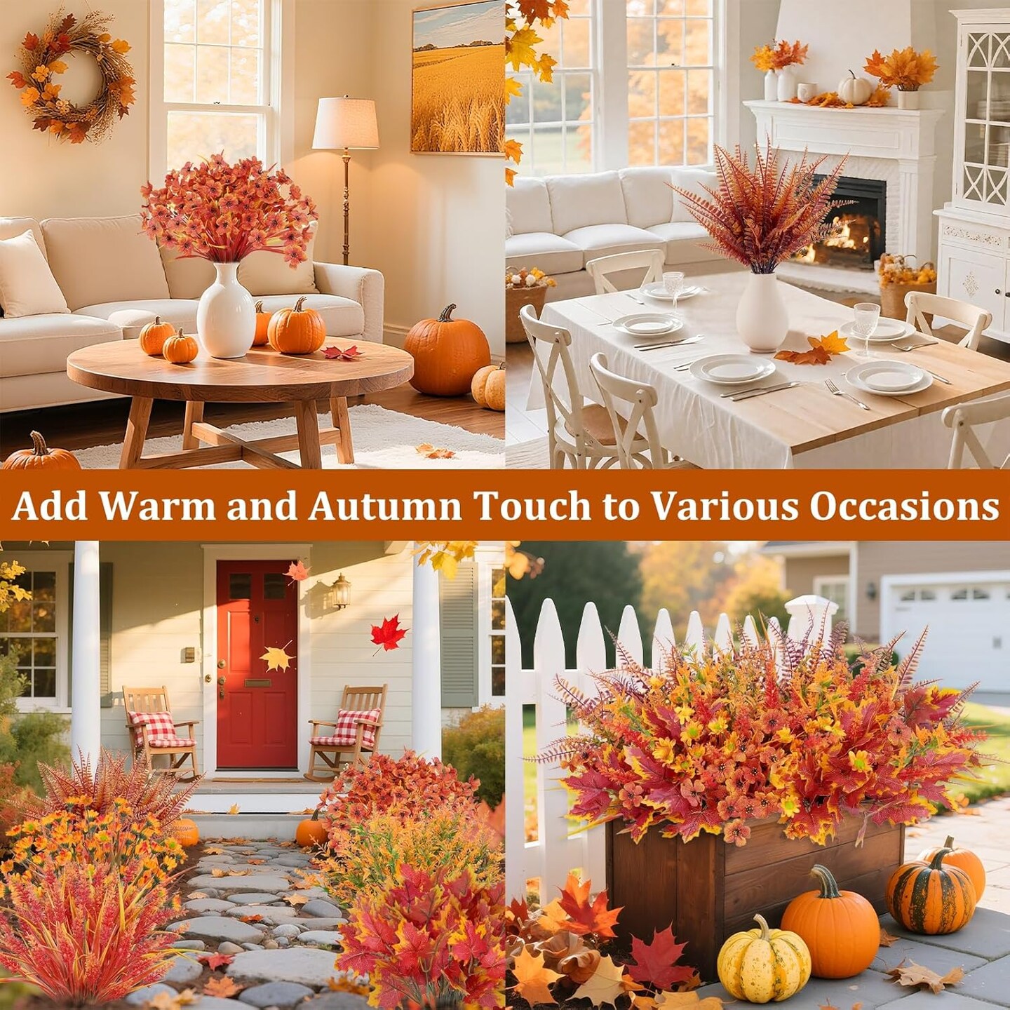 24 Bundles 6 Styles Artificial Fall Flowers Plants for Outdoors