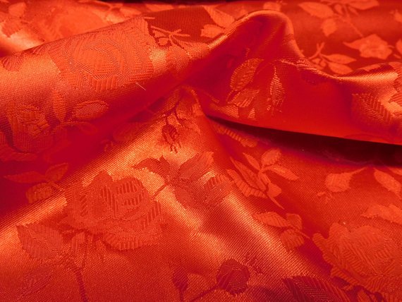 1 Yard Red Floral Jacquard Satin Fabric for Dresses Jackets Skirts Upholstery 54/56&#x22; Width 100% Polyester