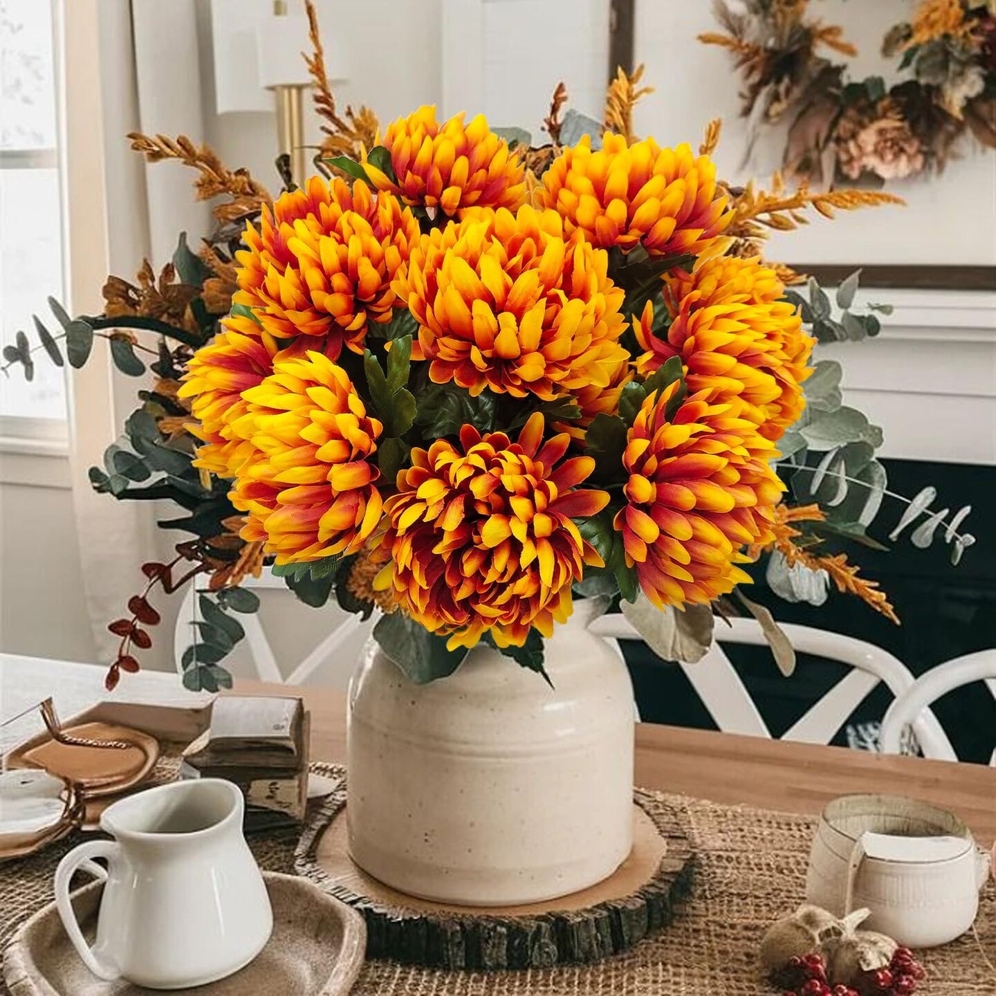 Fake Mums Fall Flowers-2 Pcs 10 Heads