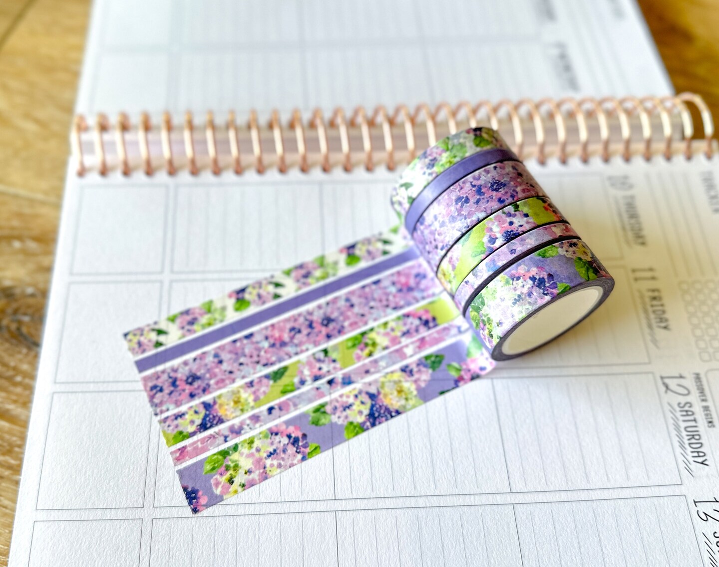 Purple Hydrangea Spring Floral Washi Tape Set April 2025 - W130