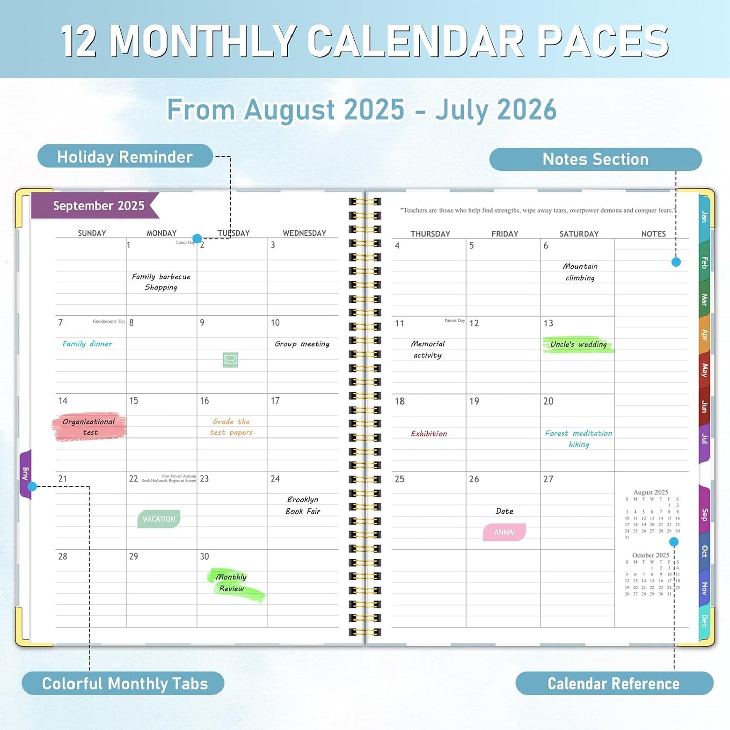 Teacher Planner 2026-2027 - July 2026 to June 2027 Academic Lesson Planner - 8.5" x 11" Weekly & Monthly Spiral Bound Book with Tabs, Stickers & Checkered Blue Design - Golden Corner Guards