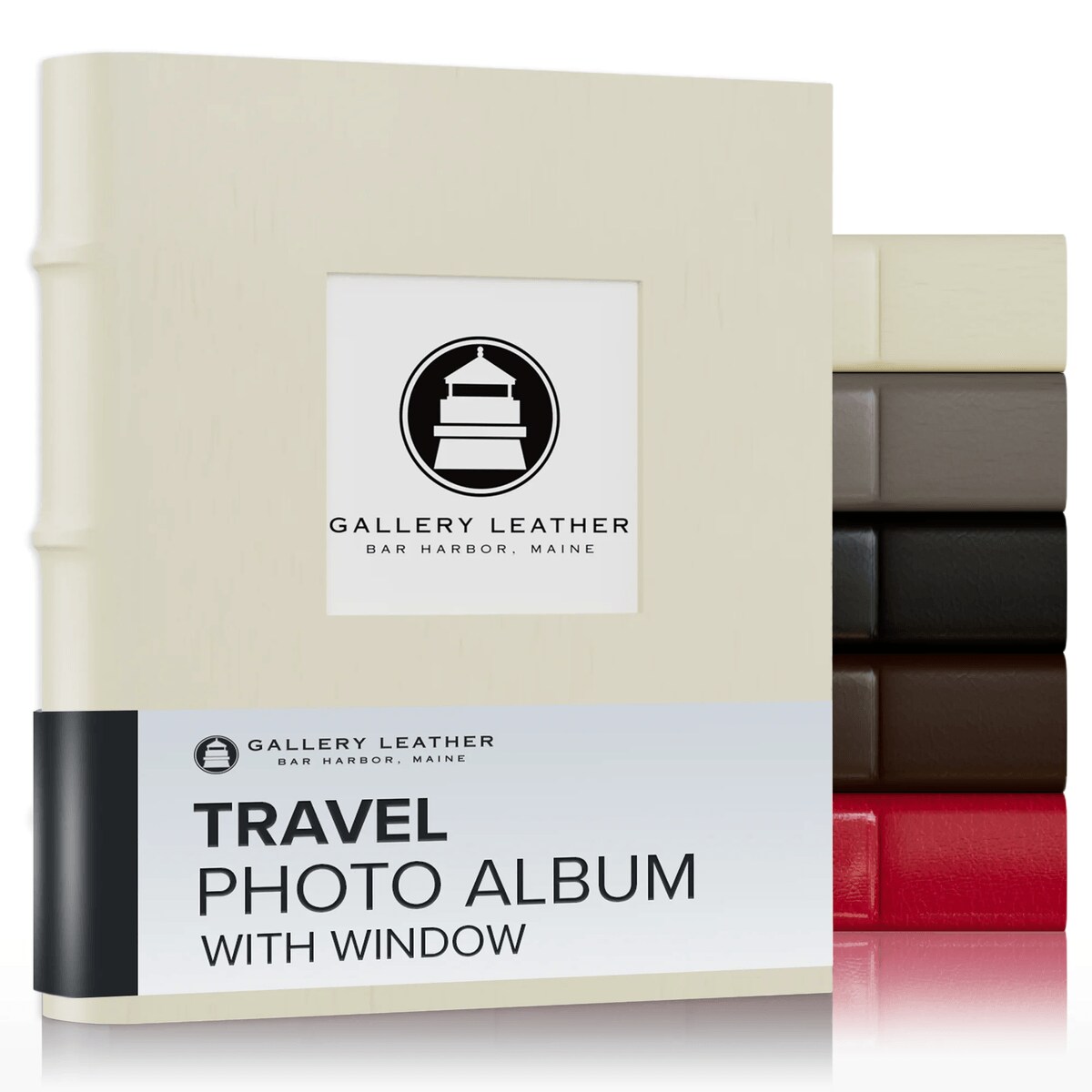 Gallery Leather Travel Photo Album with Window, Holds 4x6 Photos, 3 Ring Binder, 50 Pages for 50 Photos, Fillable, Handcrafted – 6.5” x 5.5”