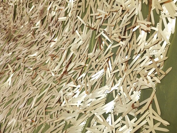 1 Yard Gold Long Teardrop Sequins on Black Mesh Fabric 50/52 Inch Width