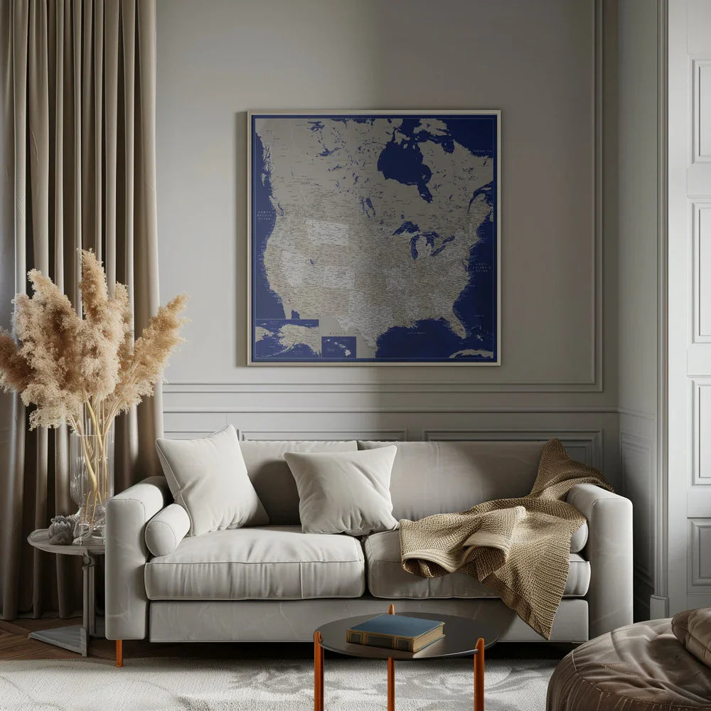 Highly detailed map of the United States, Kameryn Square 24x24 Canvas - Corporate Office Art