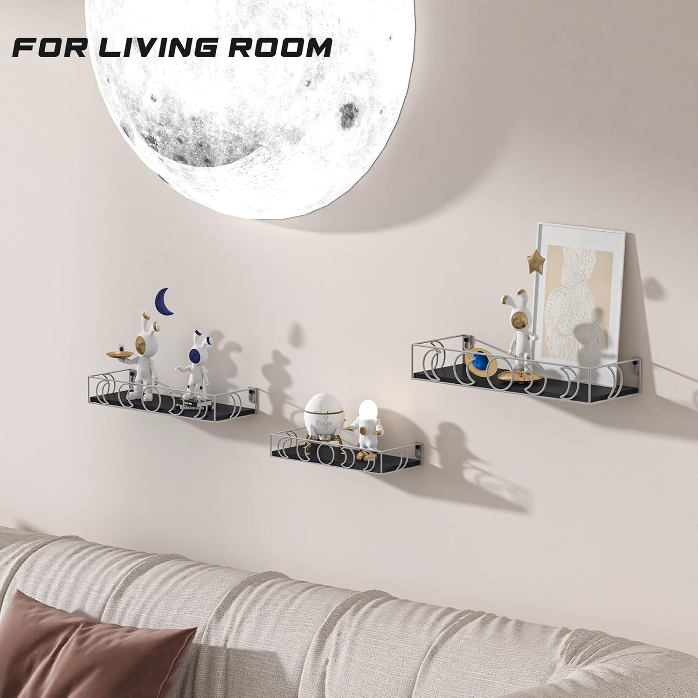 Moon Phase Wall Shelves Black Silver