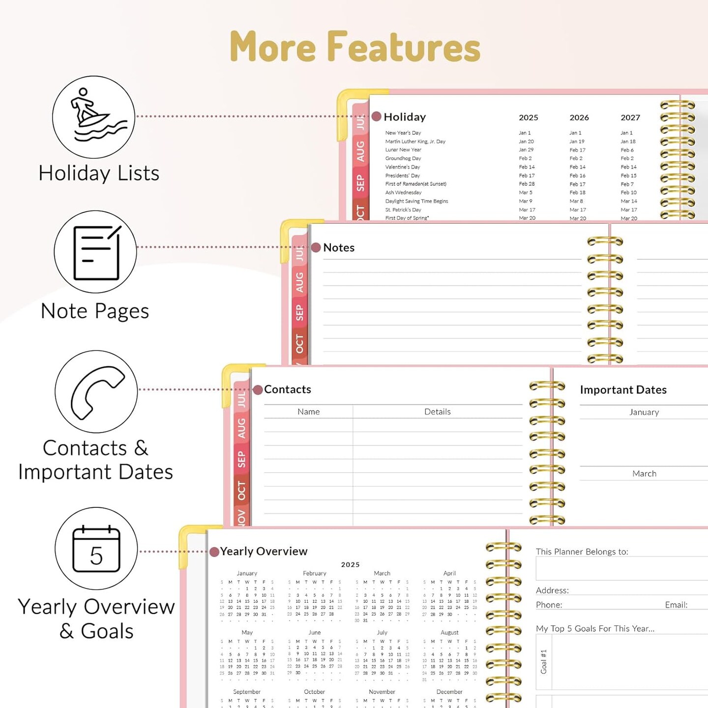 Academic Teacher Planner, Hardcover Weekly & Monthly Calendar Planner - Pink