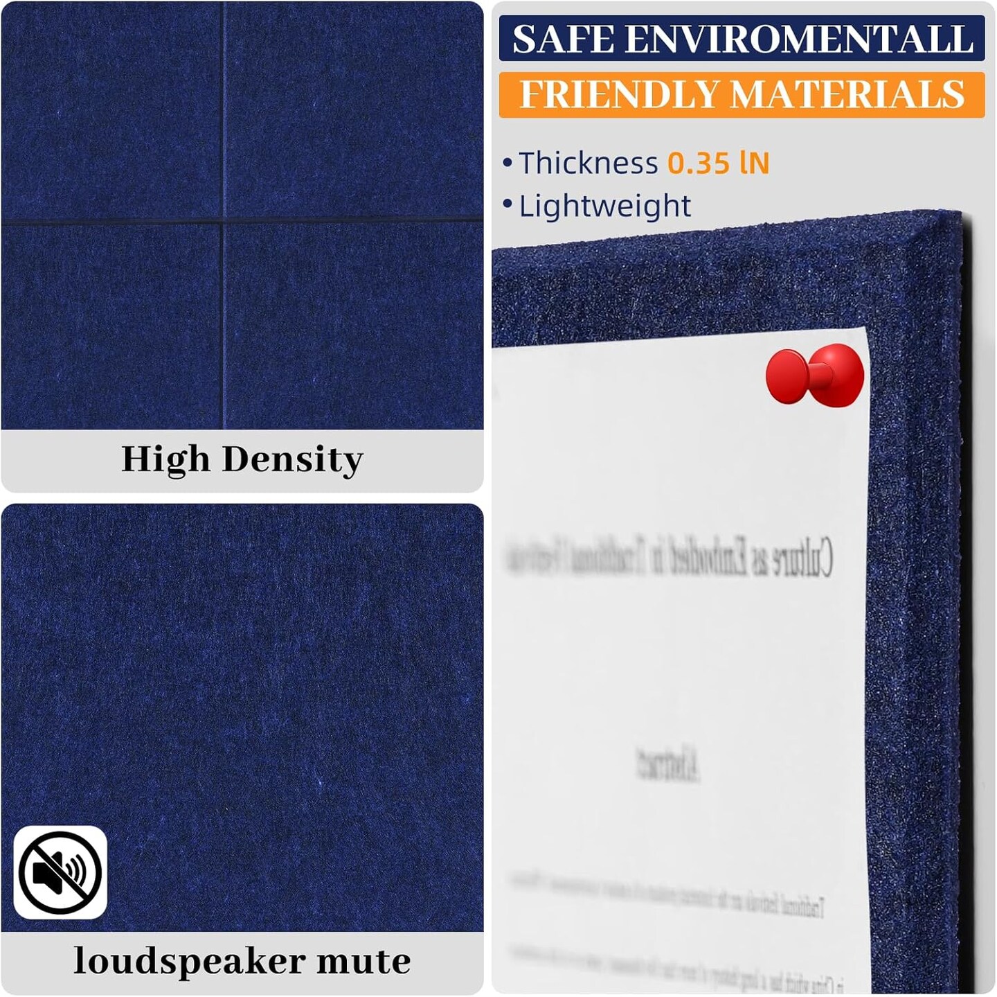 12-Pack Felt Cork Bulletin Board Set, Large Size 47''×35'', for Home (Deep Blue)