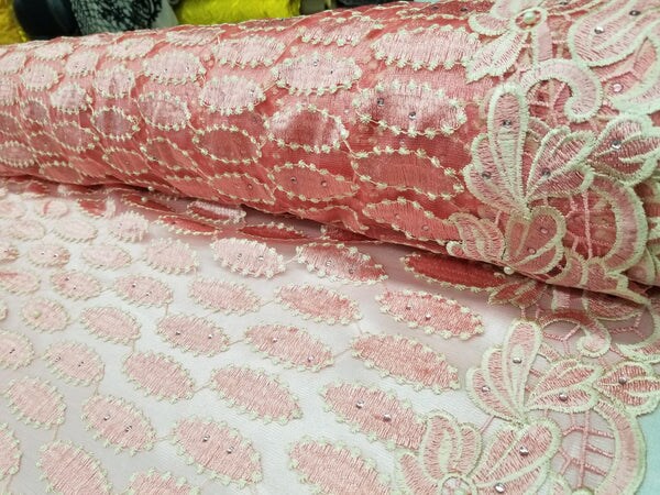 1 Yard Multicolor Floral Bridal Mesh Lace Fabric for Wedding Dresses 50/54 Inch Width