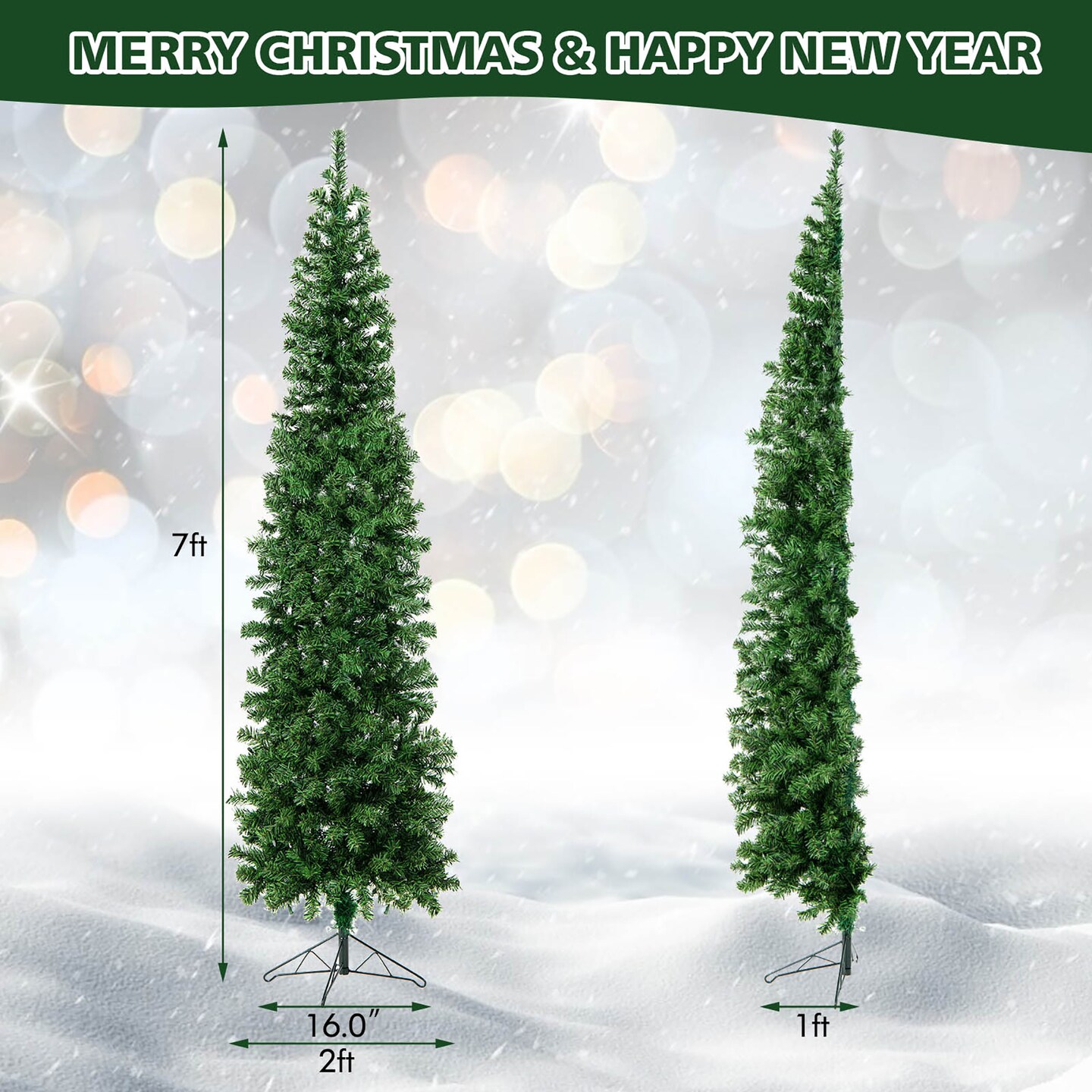 Costway 7ft Pre-lit PVC Artificial &#x26; Pine Needles Half Christmas Tree w/ 450 Branch Tips &#x26; 150 Lights