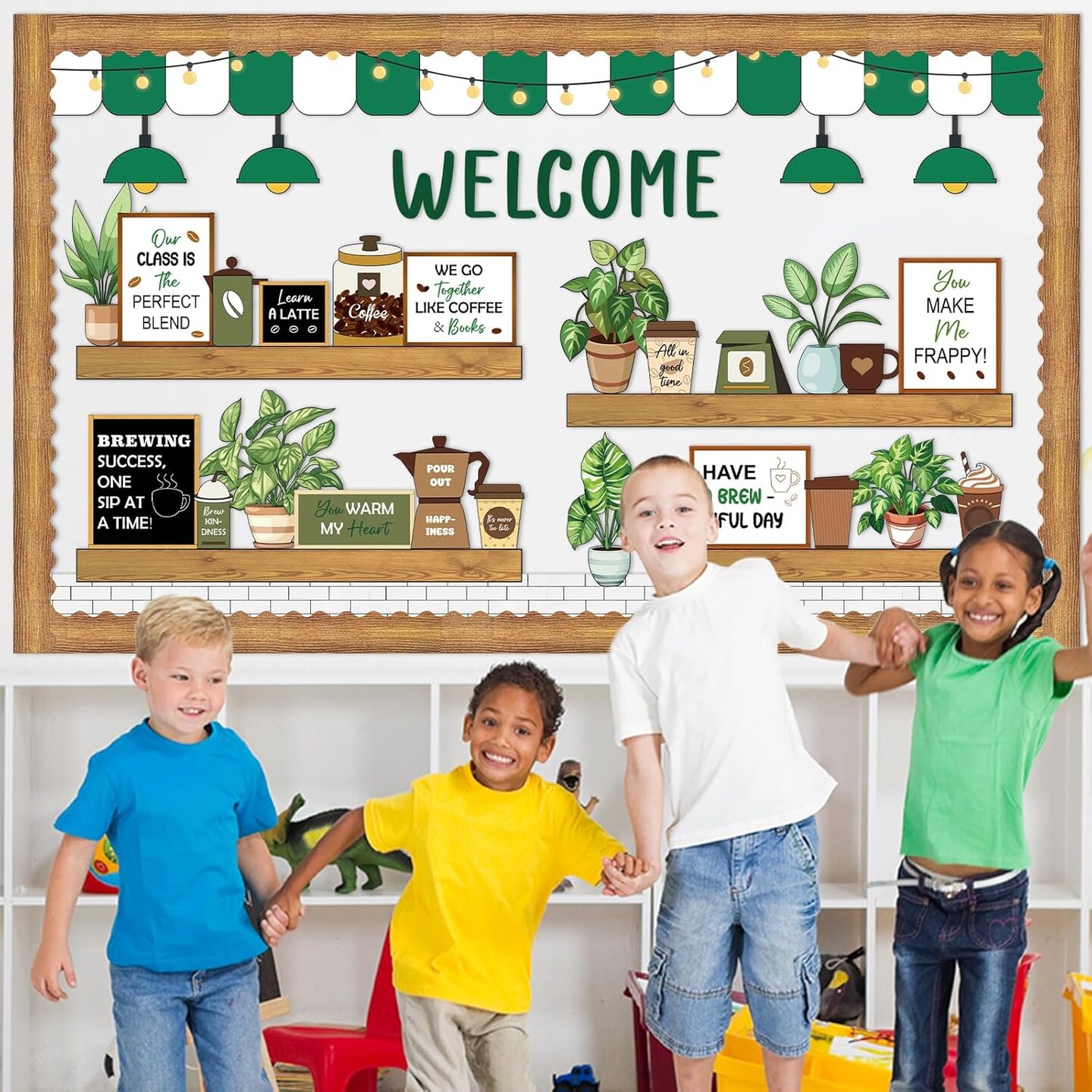Welcome Bulletin Board Coffee Greenery Bulletin Board Set (Green, Brown)