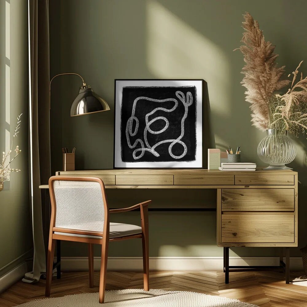Black Scribble Lines 1 Square 24x24 Canvas - Corporate Office Art