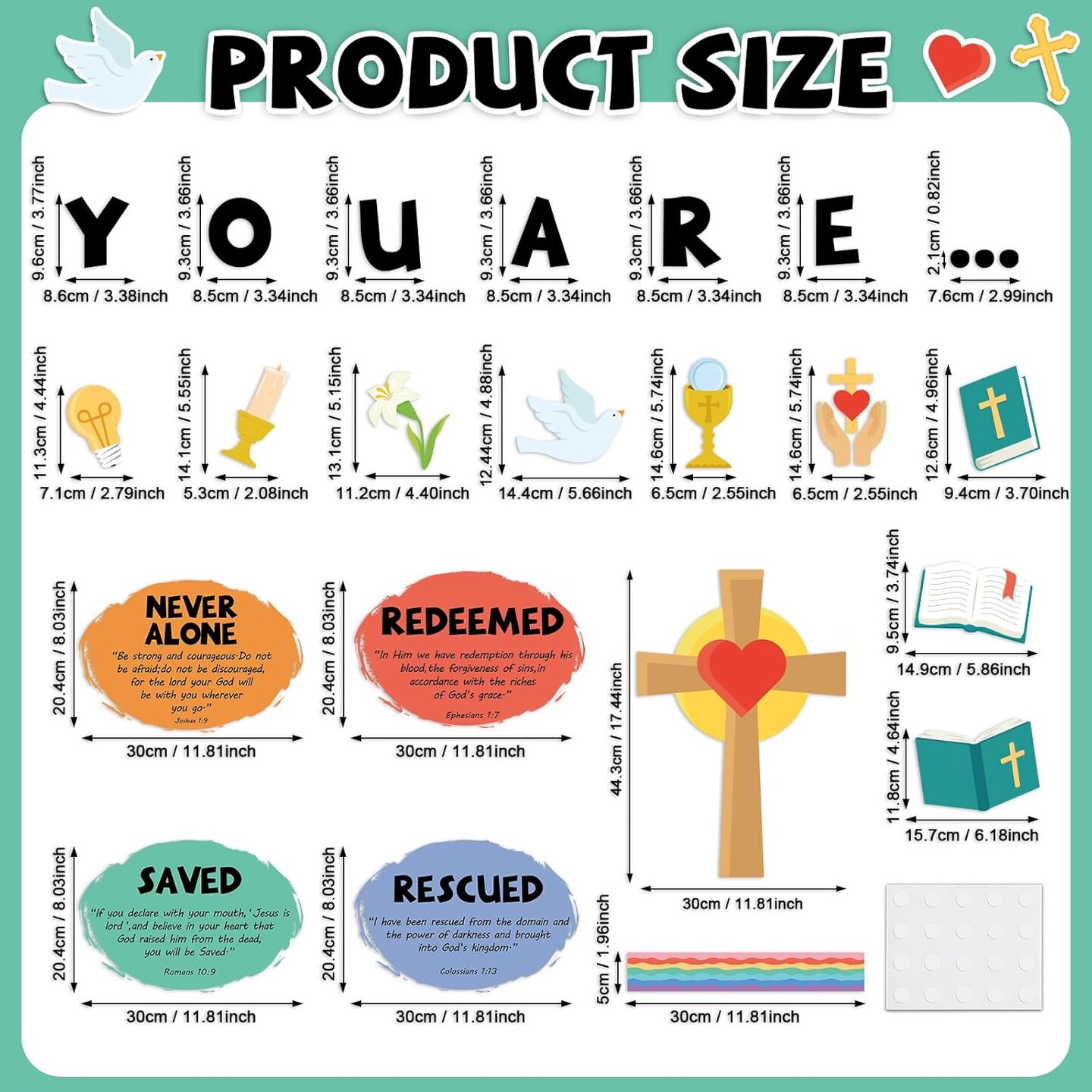 Christian Jesus Bulletin Board Decoration Set Religious Cross Bible Paper Cutouts You are Positive Inspirational Motivational Borders Sunday School Spring Summer VBS Classroom Prayer Board Supplies