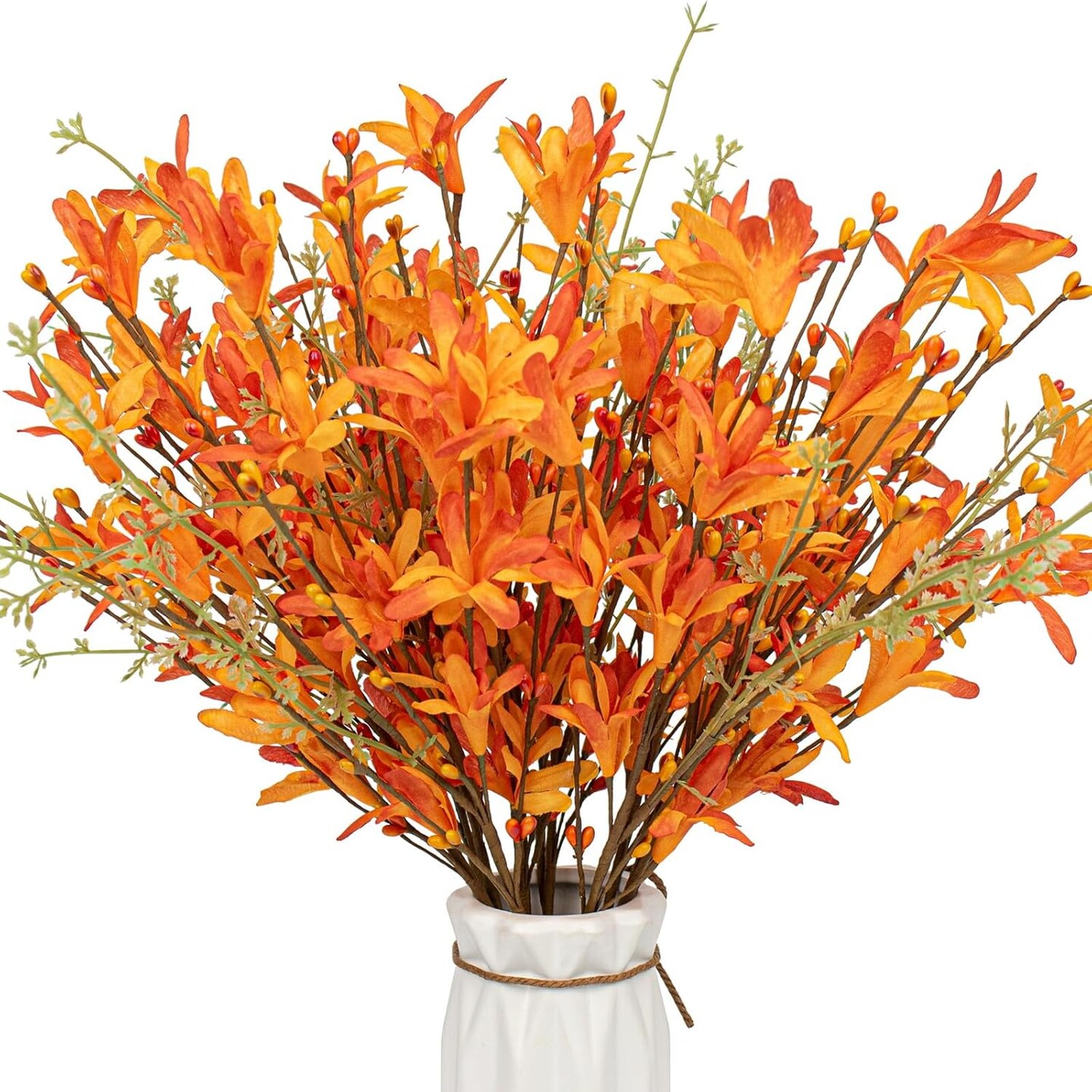 VioletEverGarden 12 Pack Artificial Fall Flowers - 17 Inch Orange Forsythia Sunflower Stems