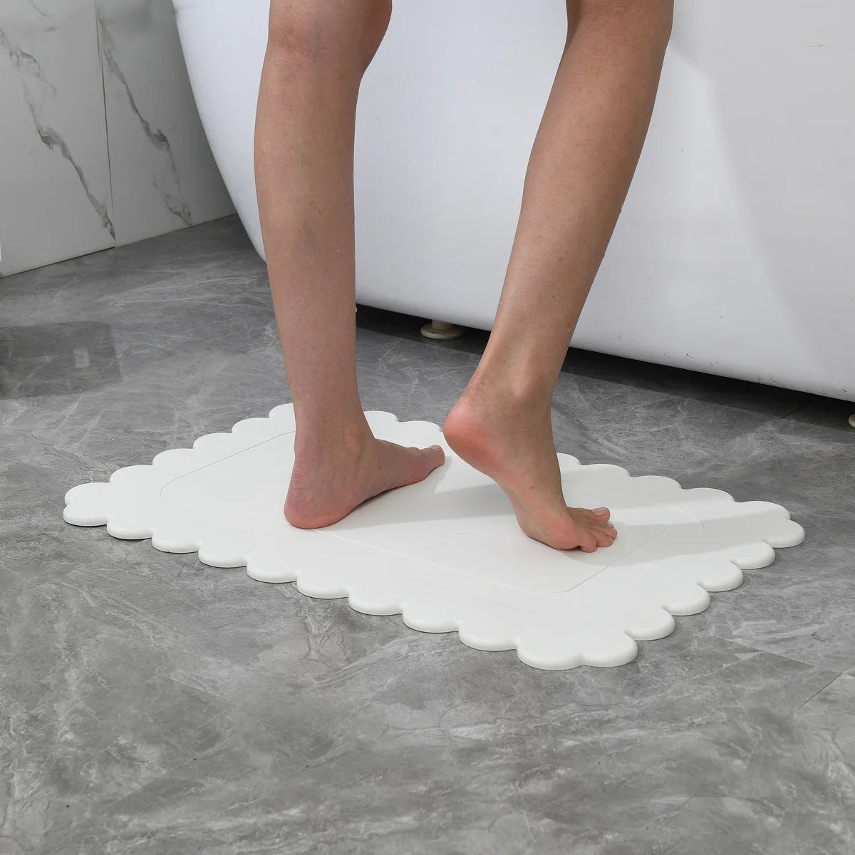 Off White Scallop Stone Bath Mat - Dimensions: 24&#x22;x15&#x22;