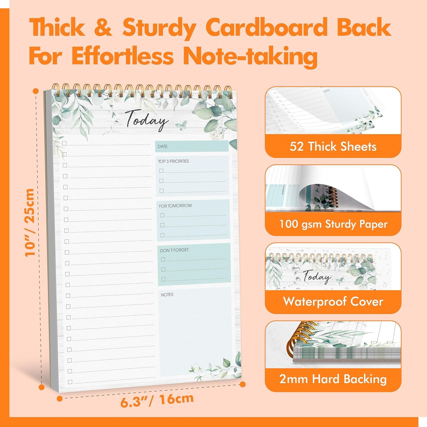 Daily Planner Notebook with 52 Tear-off Sheets (Green plants)
