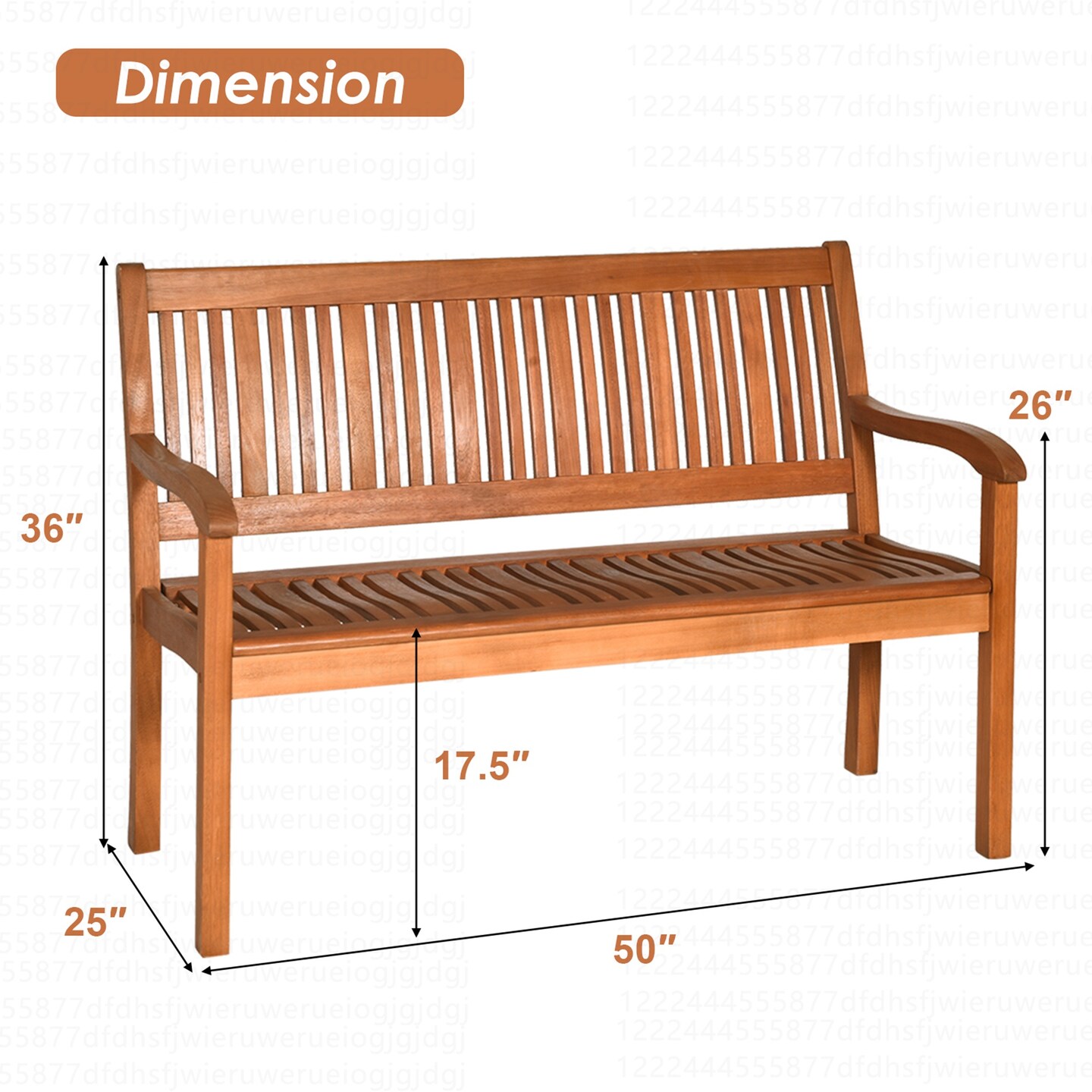 Costway 50'' Two Person Outdoor Garden Bench Loveseat Porch Chair Solid Wood W/Armrest