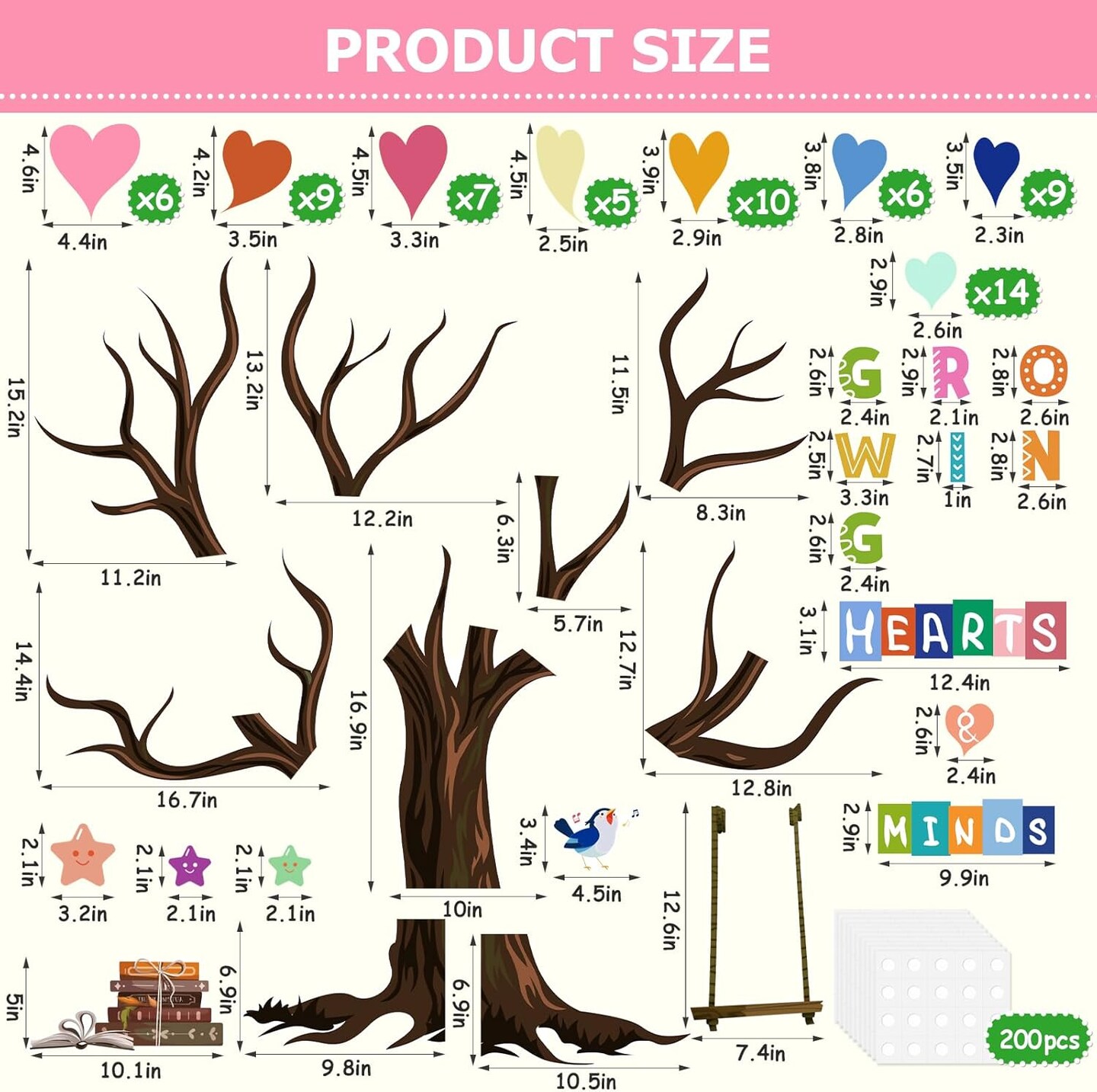 91Pcs Classroom Heart Tree Bulletin Board Decorations Set