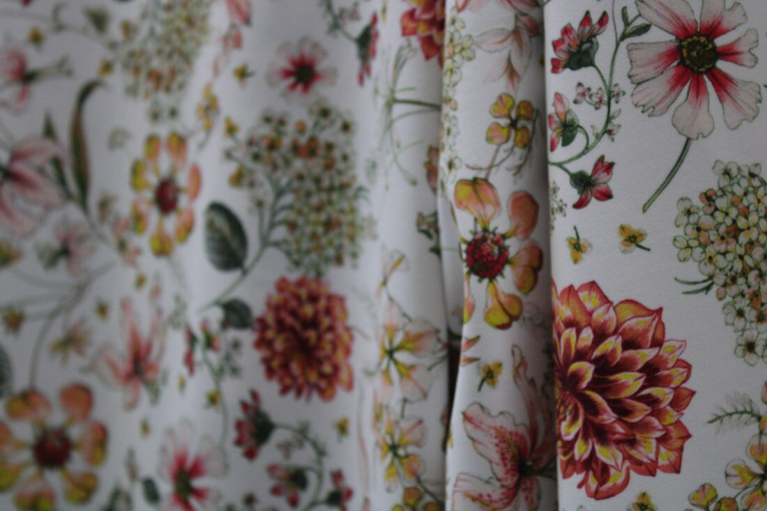 1 Yard Cream Bohemian Flower Stretch Fabric Ideal for Leggings, Swimwear, Costumes 58/60 Inch Width