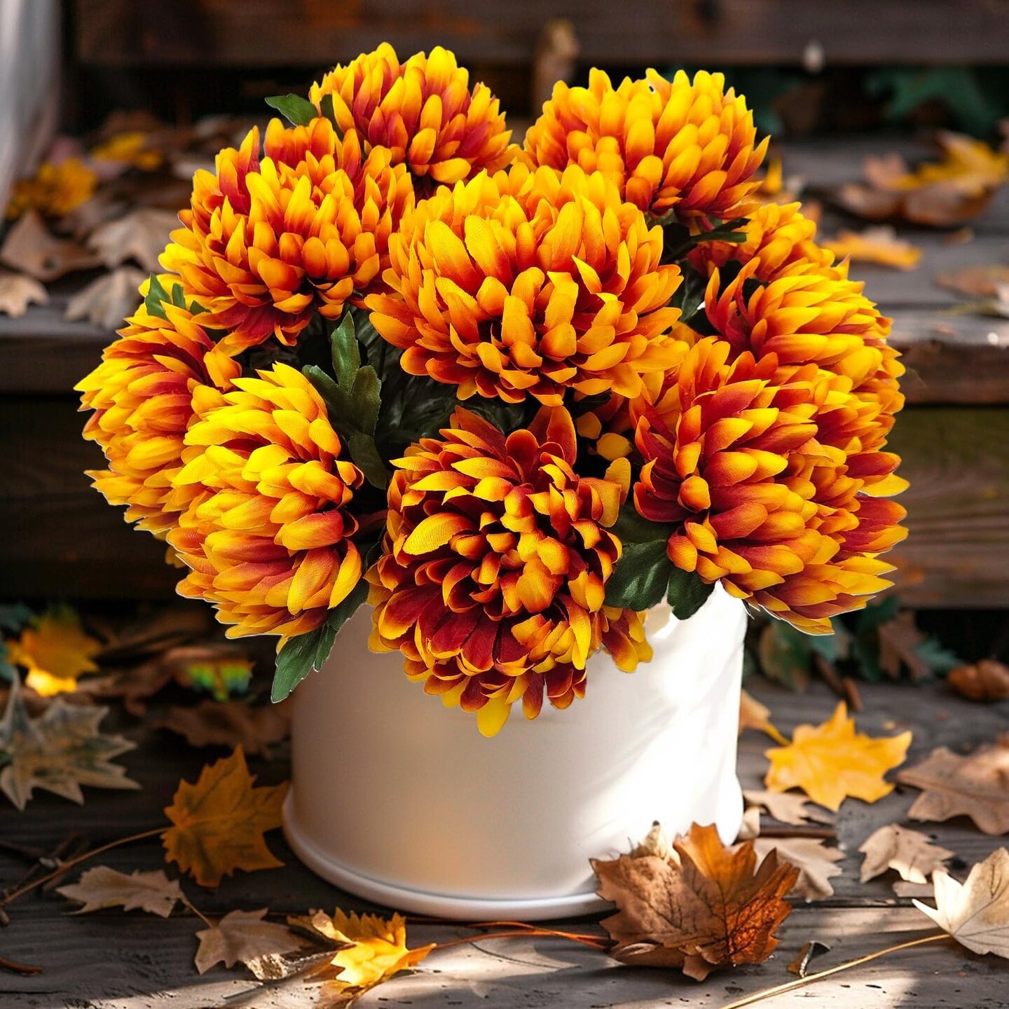 Fake Mums Fall Flowers-2 Pcs 10 Heads