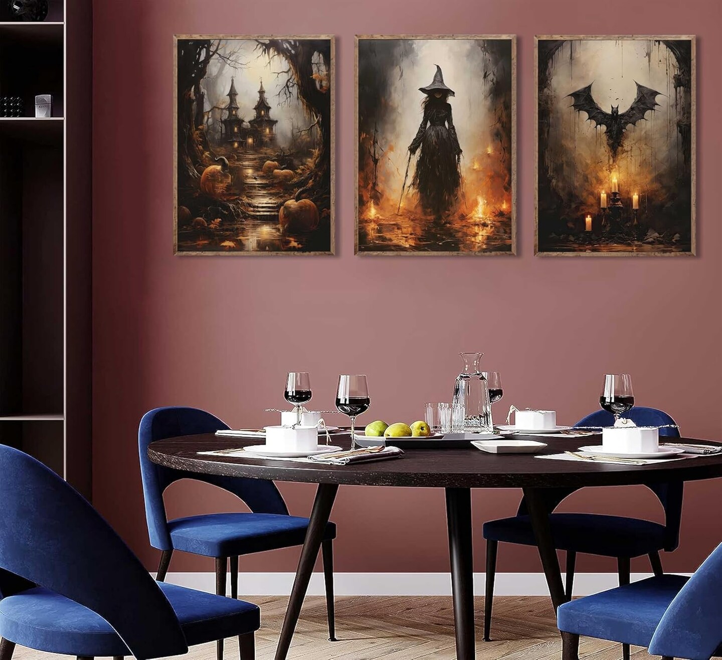 3Pcs Halloween Wall Art Horror Pumpkin and Witch