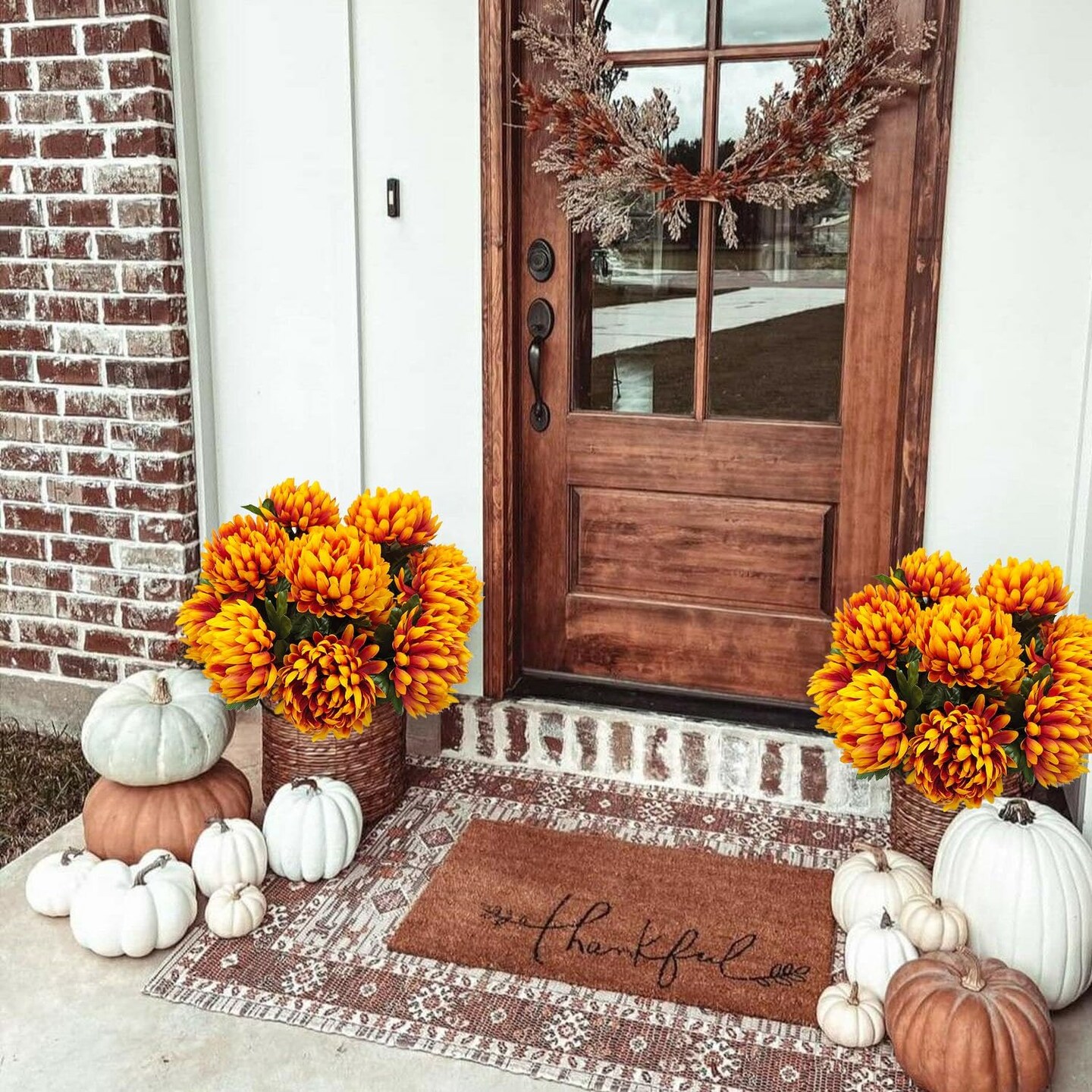 Fake Mums Fall Flowers-2 Pcs 10 Heads