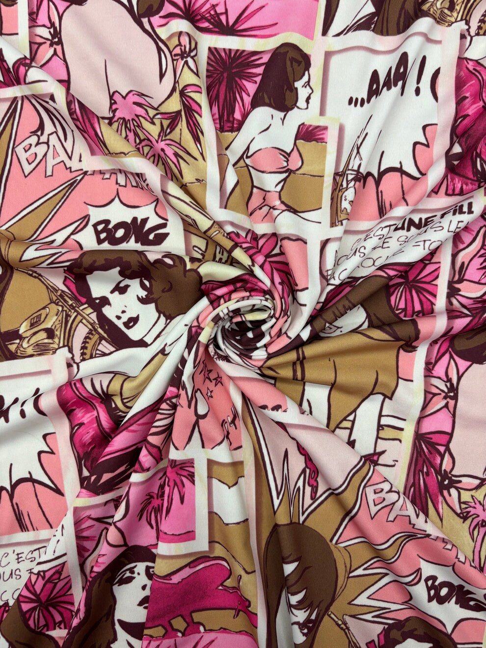 1 Yard Pink Comic Book Print Spandex Fabric for Cosplay Dancewear Swimwear Costumes 58/60 Inches Wide
