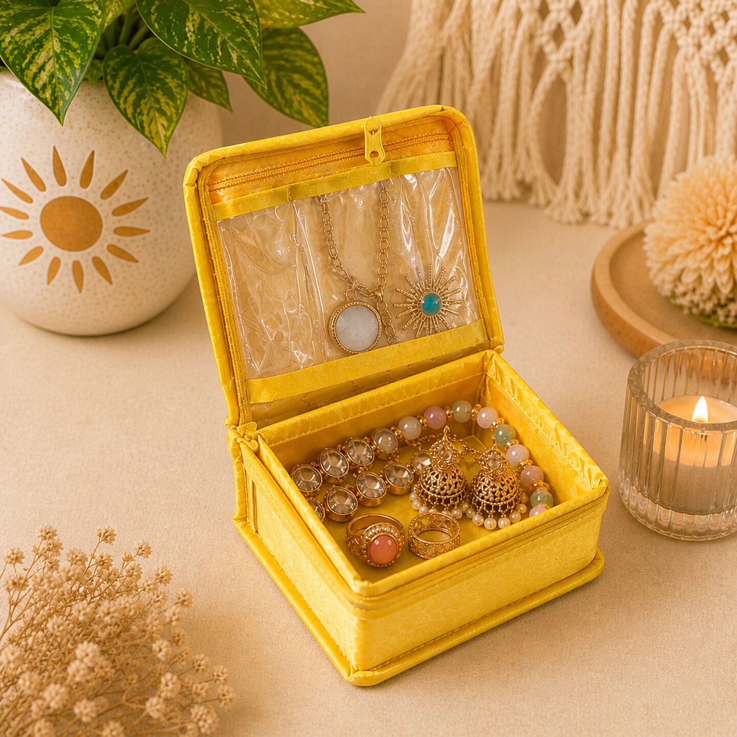 Floral Print Satin Jewelry Box (6.5 Inch) – Includes 4 Transparent