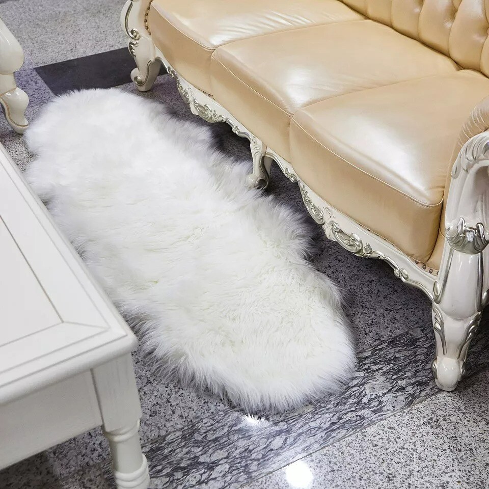 6 ft White Faux Fur Throw Sheepskin Rug Home Decorations Floor Mat Chair Drape