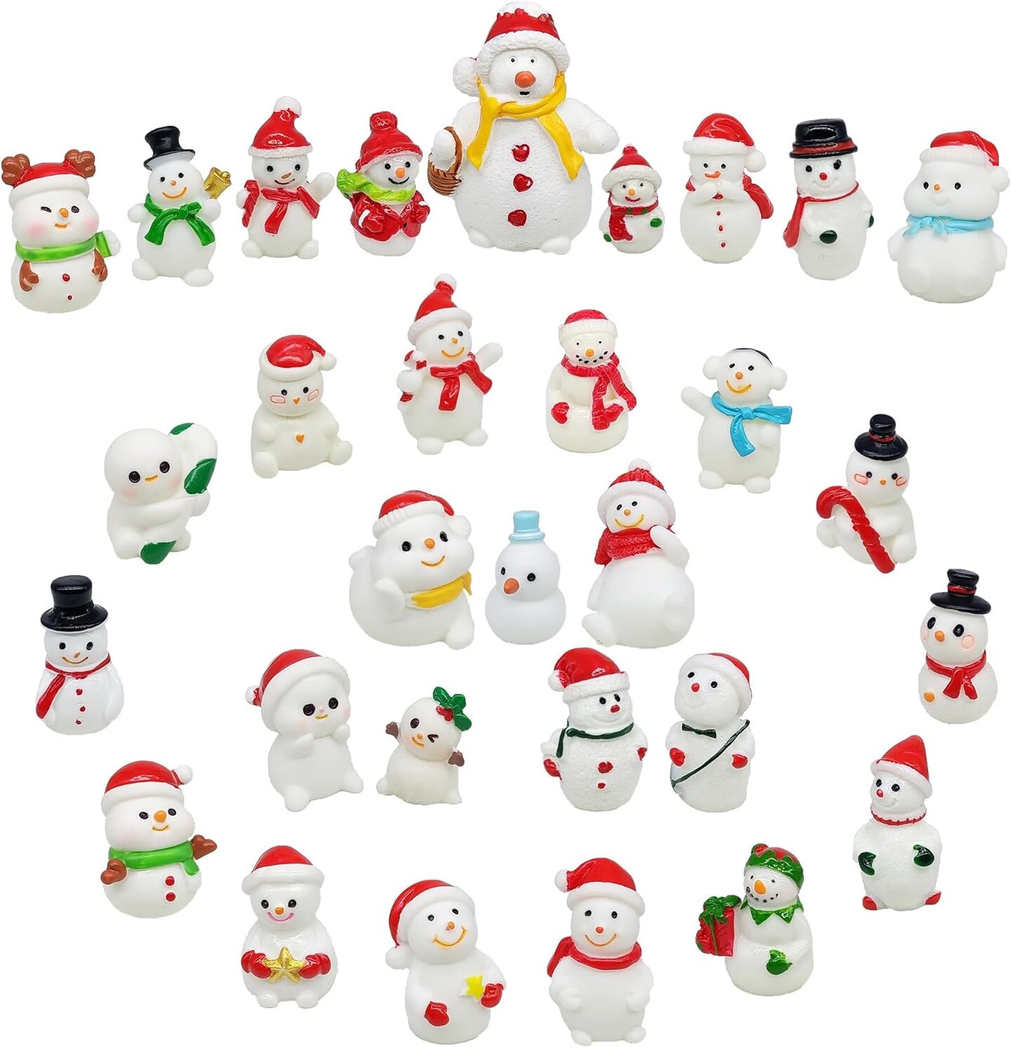 30 Styles Mini Resin Snowman Miniature Christmas Figurines Tiny Figures Bulk for Xmas Snow Globe Fairy Garden