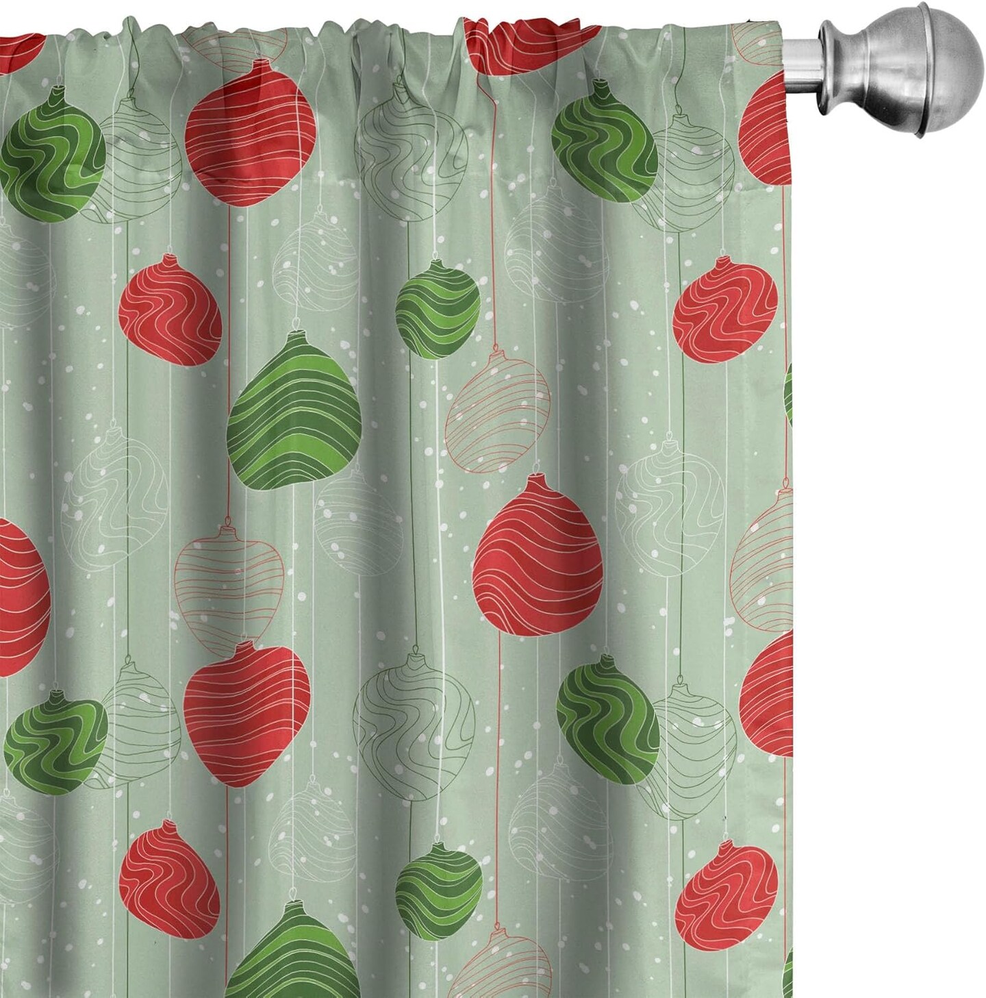 Christmas Curtains, Wavy Striped Baubles on Strings Snowy Winter Retro Design Xmas Print, Window Treatments 2 Panel Set for Living Room Bedroom, Pair of - 28&#x22; x 84&#x22;, Green and Red