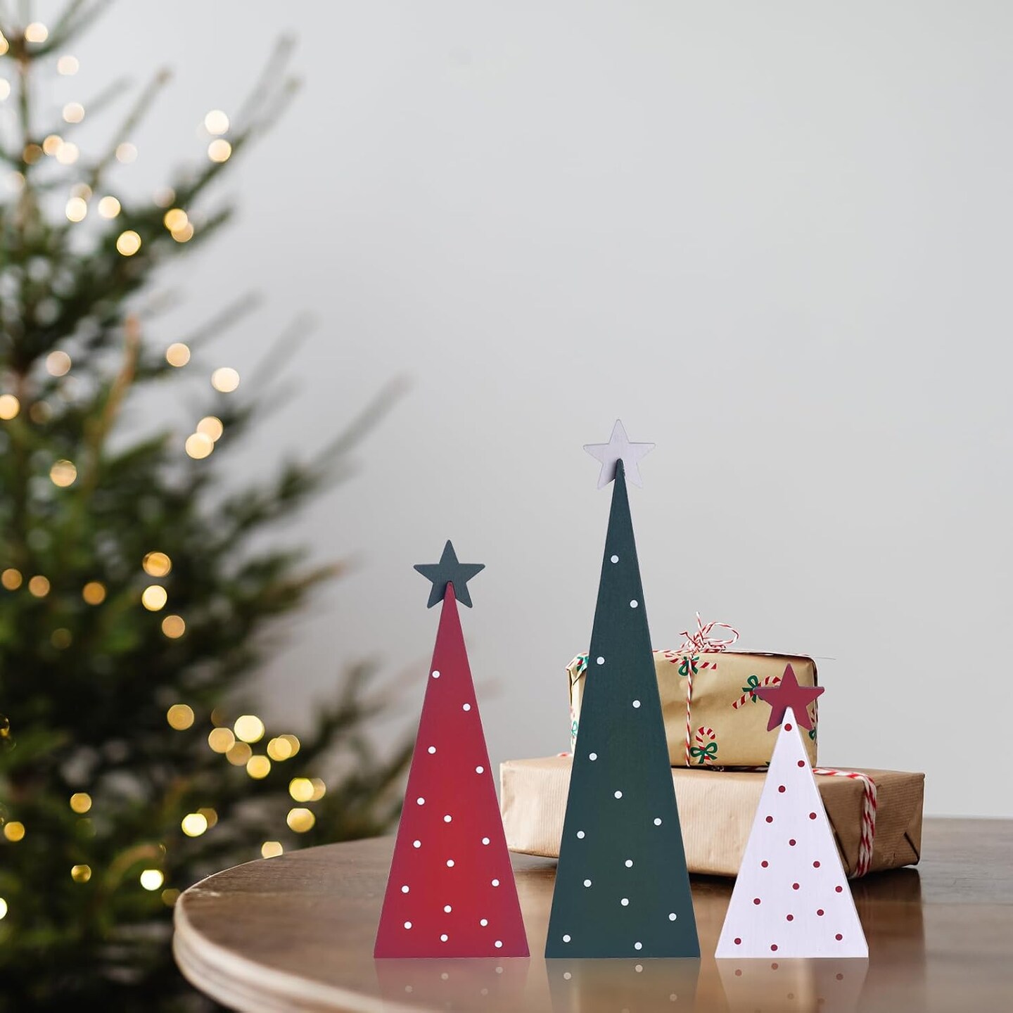 3 Pcs Wooden Christmas Trees Tabletop Decorations, Rustic Xmas Tree Table Signs Double-Sided Tiered Tray Centerpieces Farmhouse Wood Sign Decor for Home Office Fireplace Farmhouse (color 1)