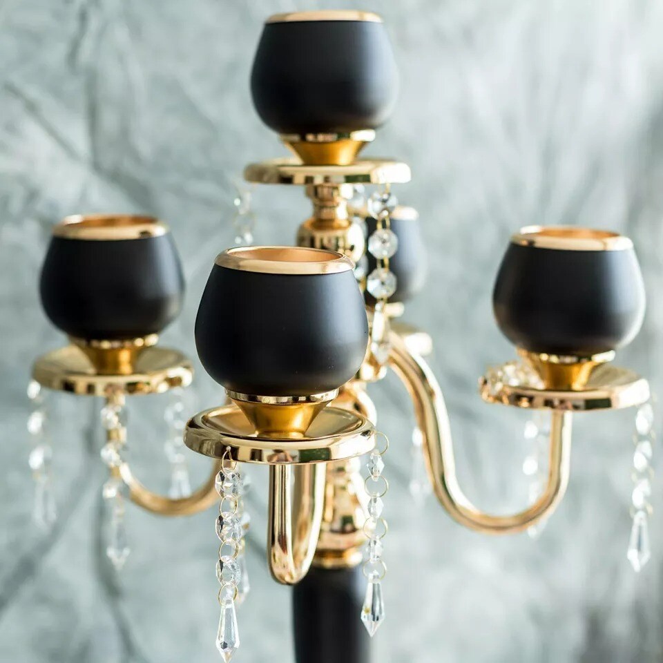 25&#x22; Gold Black Metallic Candelabra Candle Holders Wedding Party Centerpiece Home