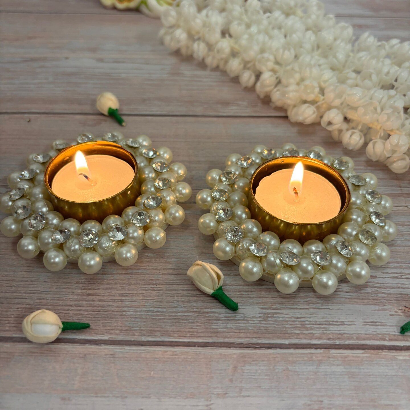 Pearl Tealight Candle Holder Festival of Light Decorative T-light Holder for Diwali Thanksgiving Hanukkah Christmas Gift Moti Candle Holder for Centerpiece Dining Table Home Decor