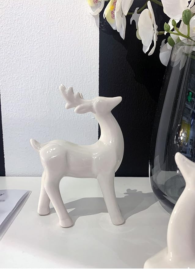 Pack 2 Mini Animal Reindeer Decor Deer Statues Sculpture Tabletop Ornaments for Cabinet Mantel Shelves Fireplace Home D&#xE9;cor Accents Collectible Figurines
